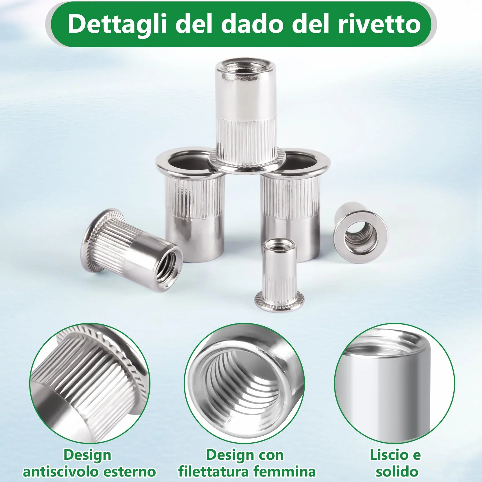 Dado per rivetto 110 pezzi M3 M4 M5 M6 M8 304 acciaio inox Nutsert Cap per mobili auto