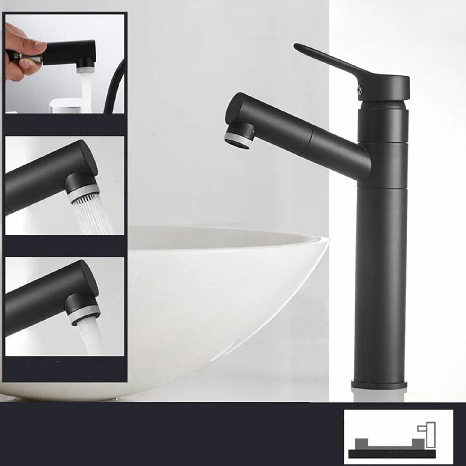 Rubinetto per Lavabo Nero Acqua Calda E Fredda Miscelatore per Lavabo con Doccetta Estraibile Rubinetti per Lavabo da Bagno Rubinetti Girevoli Doccetta Estraibile Doccetta Nera per Lavabo Rubinetti A