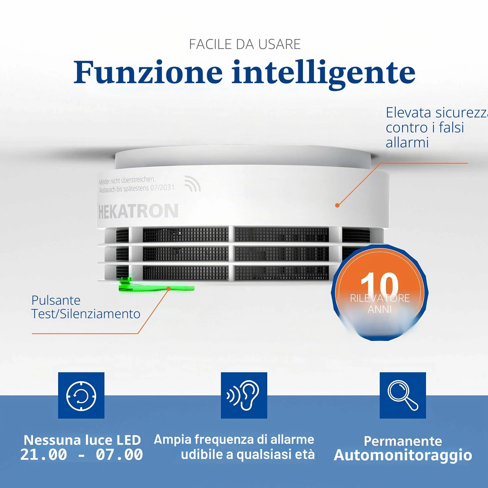Hekatron Genius Plus X Edition - Rilevatore di Fumo con Batterie Integrate e Cuscinetti Adesivi Inclusi - Bianco
