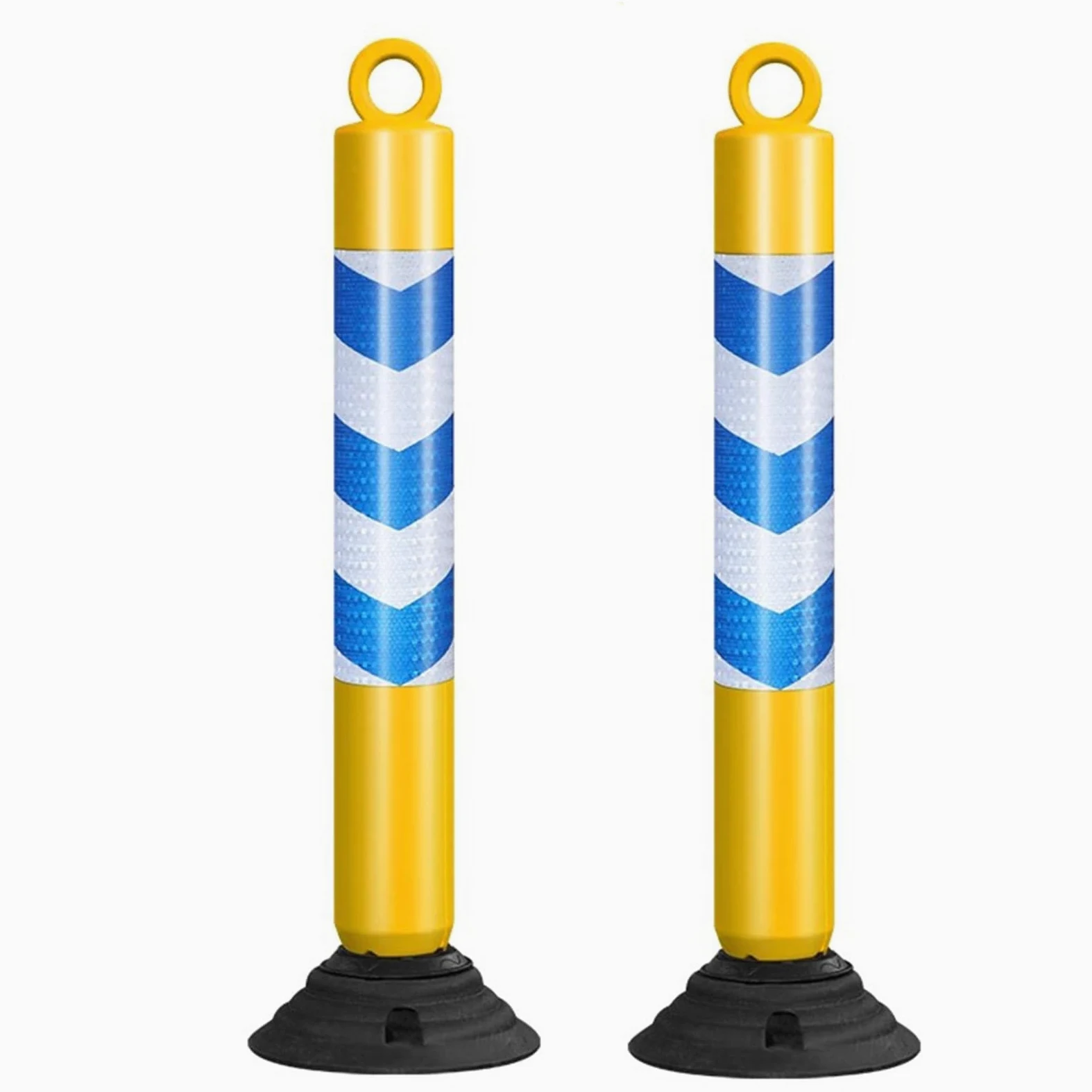 Generico Set di 2 dissuasori di parcheggio in plastica per Il Controllo del Traffico, Coni di Sicurezza Stradale da 80 cm con Protezione Antiurto per Barriere di Accesso carrabili - Giallo e Blu