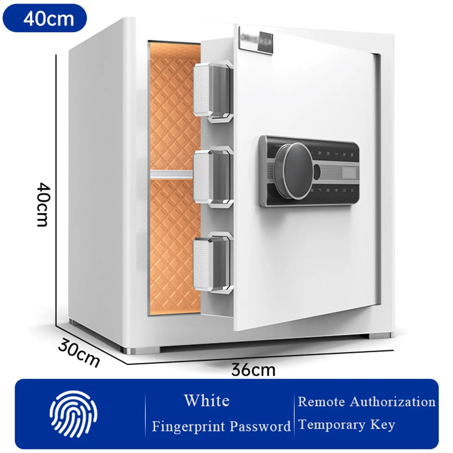 Home Smart Safe, Cassaforte Antifurto con Impronta Digitale E Password per Camera da Letto, Soggiorno 40 Cm/45 Cm(Weiß,40CM)