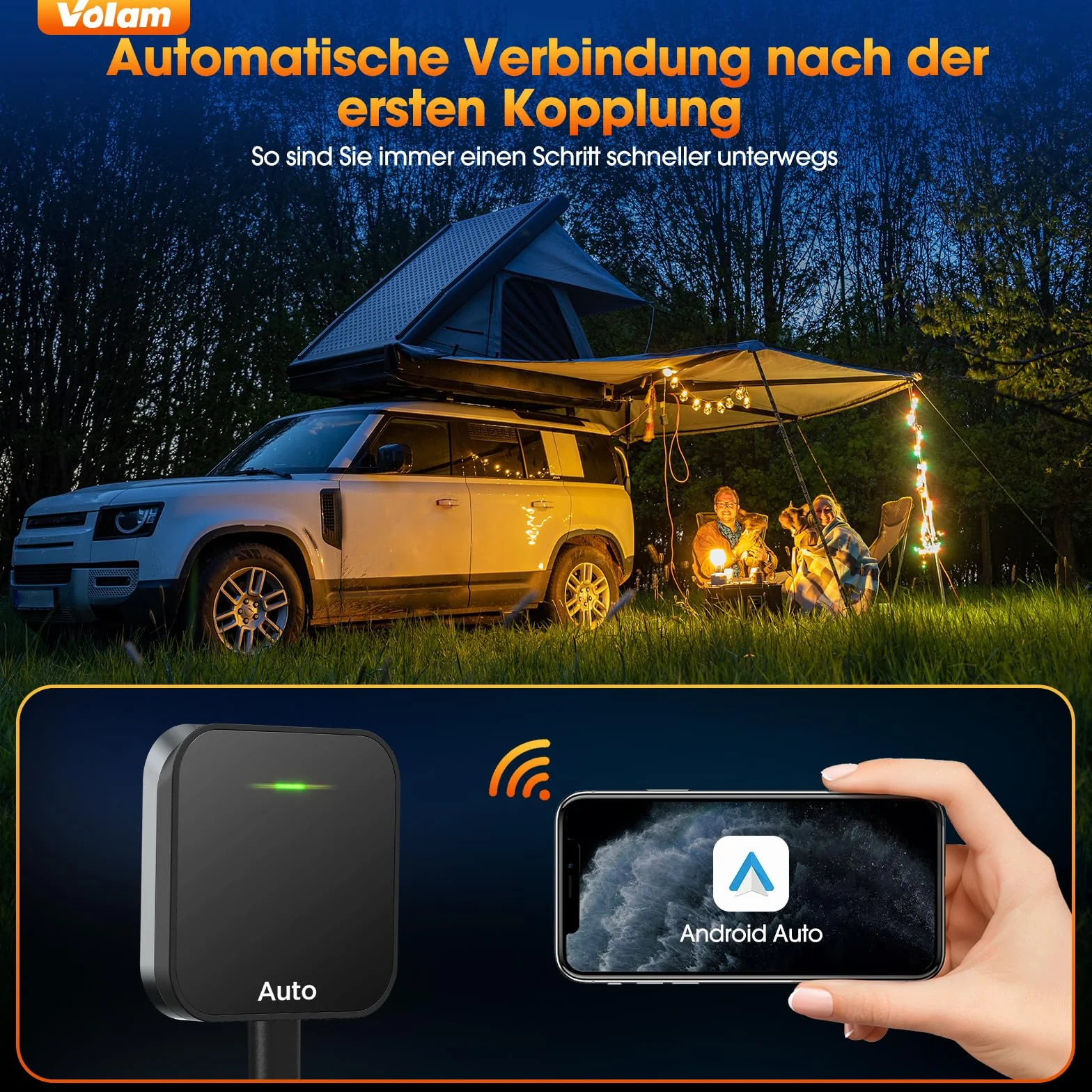Volam Adattatore Wireless per Android Auto, Converti Wired in Wireless, Plug & Play Senza Latenza Per A-ndroid 11+, dal 2016 al 2020