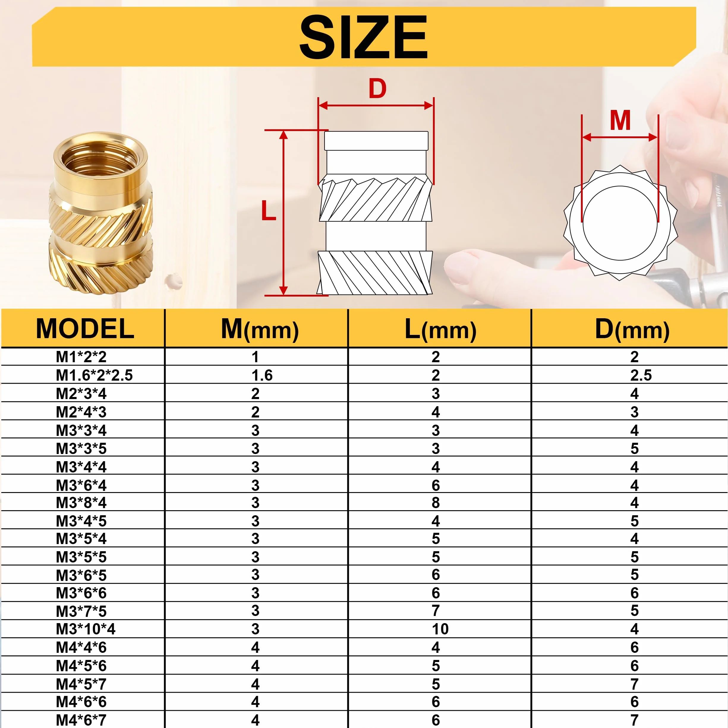 Inserti Filettati M3 Inserti Filettati a Caldo M3*5 * 5mm 50 Pezzi Dadi Zigrinati con Filettatura Femmina Boccole Filettate per Componenti di Stampa 3D e Parti in Plastica