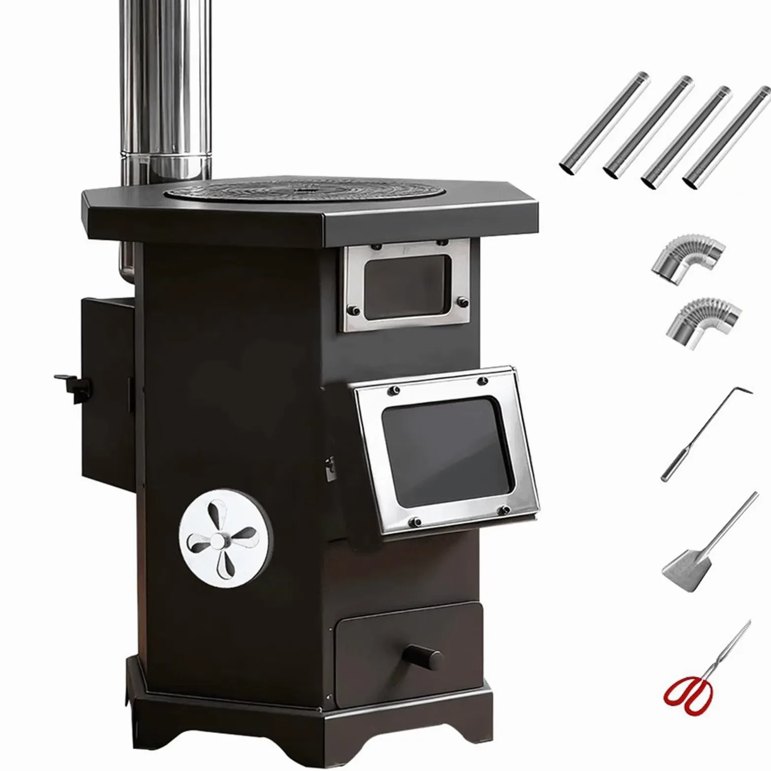 Stufa a Legna con Forno, Stufe a Legna con Canna Fumaria, Adatta per Campeggio All'aperto, Riscaldamento, Cucina, Pesca sul Ghiaccio e Bollitura Dell'acqua