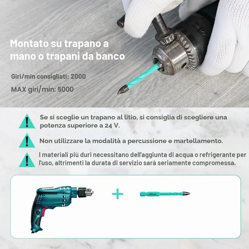 Punte per Gres Porcellanato Set 10 Pezzi Punte Trapano Diamantate 6mm 8mm 10mm 12mm Attacco Esagonale