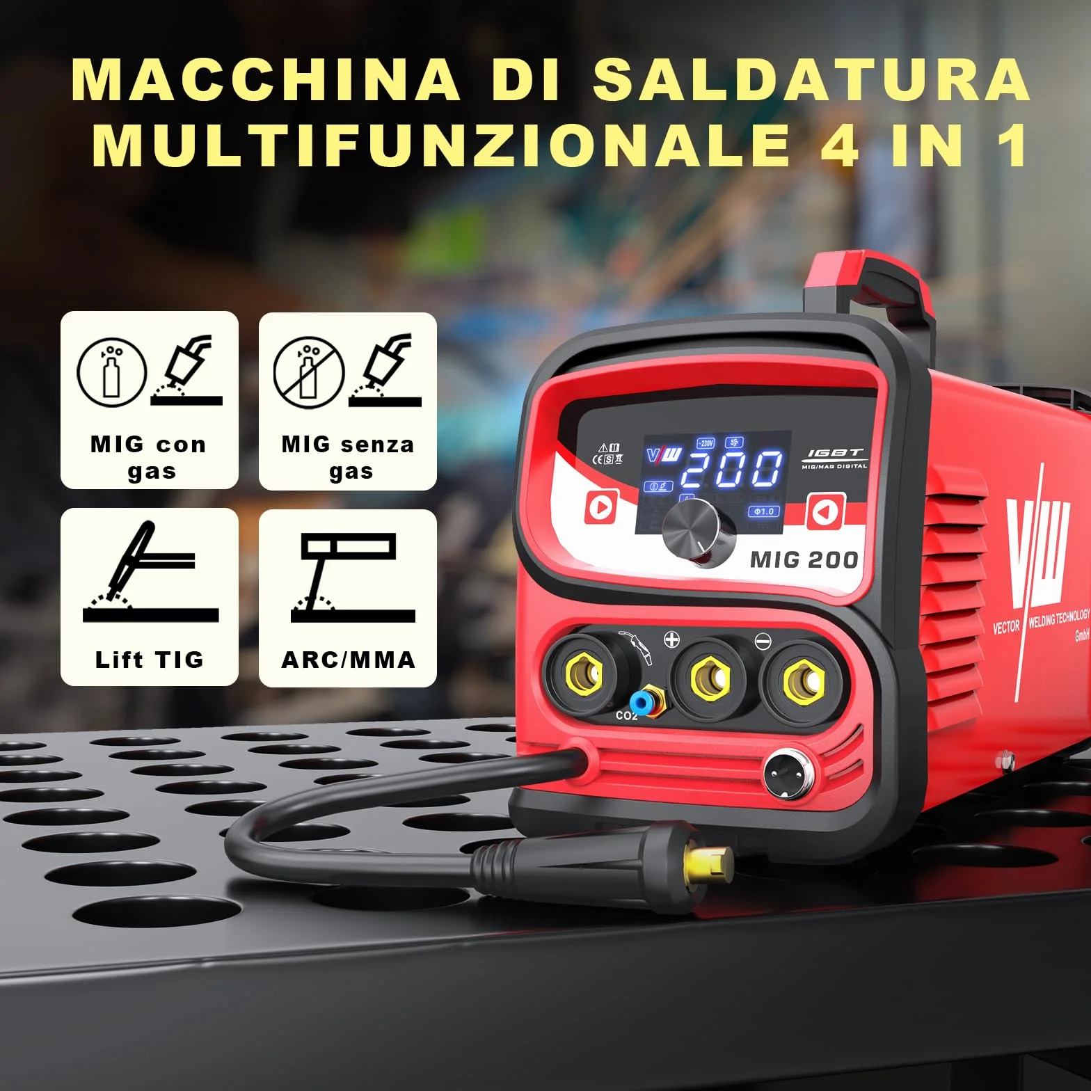 VECTOR WELDING Saldatrice a Filo Continuo 4-in-1 MIG/MAG/MMA/LIFT TIG con Display Digitale