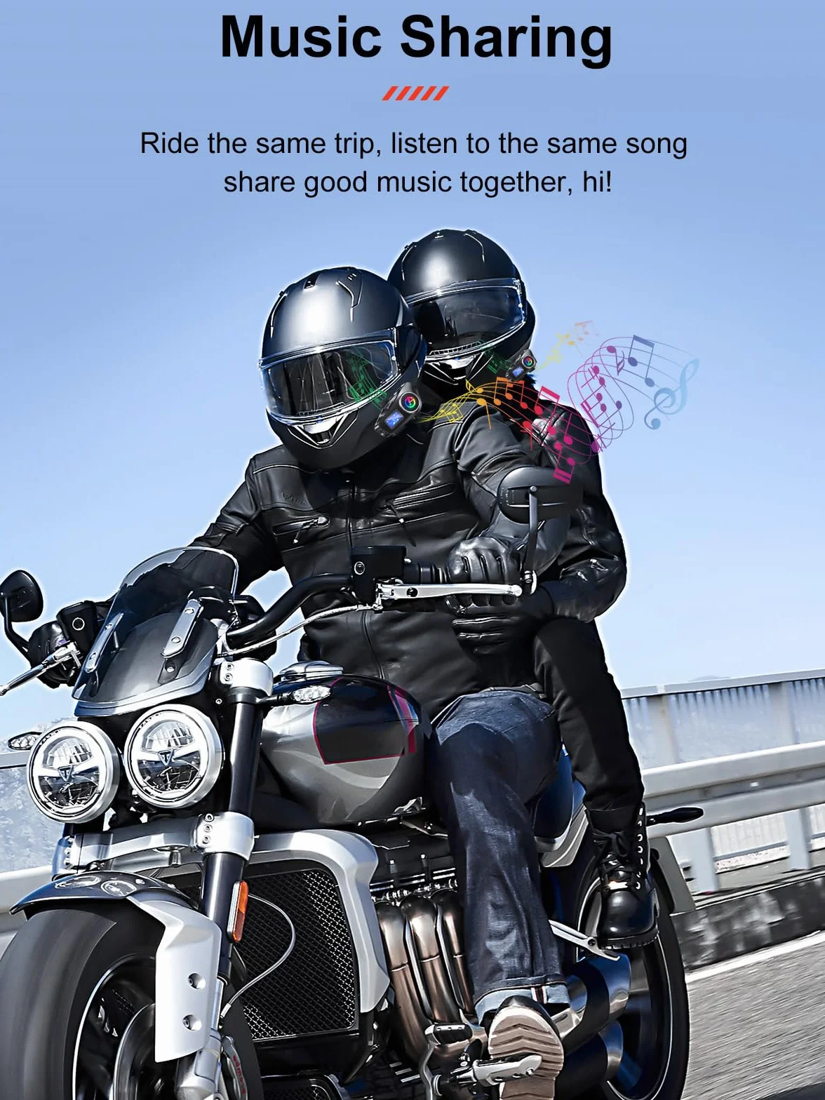 C1 Interfono Bluetooth per Casco Moto, Interfono Moto 500m con Condivisione Musica, Radio FM, Slot Micro SD, Batteria 1000mAh - Compatibile con Diversi Tipi di Casco