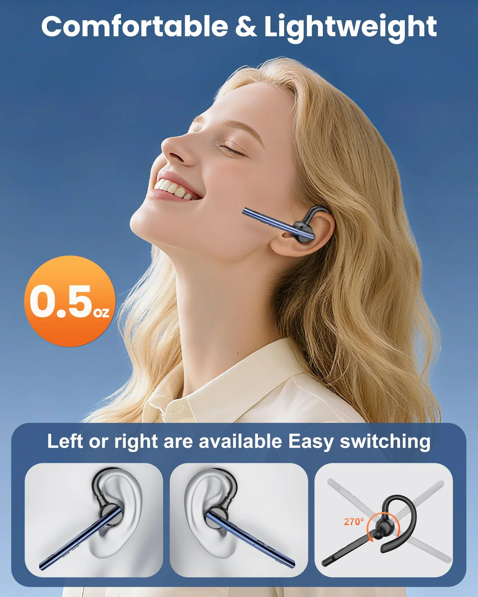 New Bee Auricolare Bluetooth Singolo V5.1 con 72 Ore di Conversazione CVC8.0 Auricolari Bluetooth Mono con Doppio Microfono con Custodia di ricarica a LED per iPhone, Android e Laptop