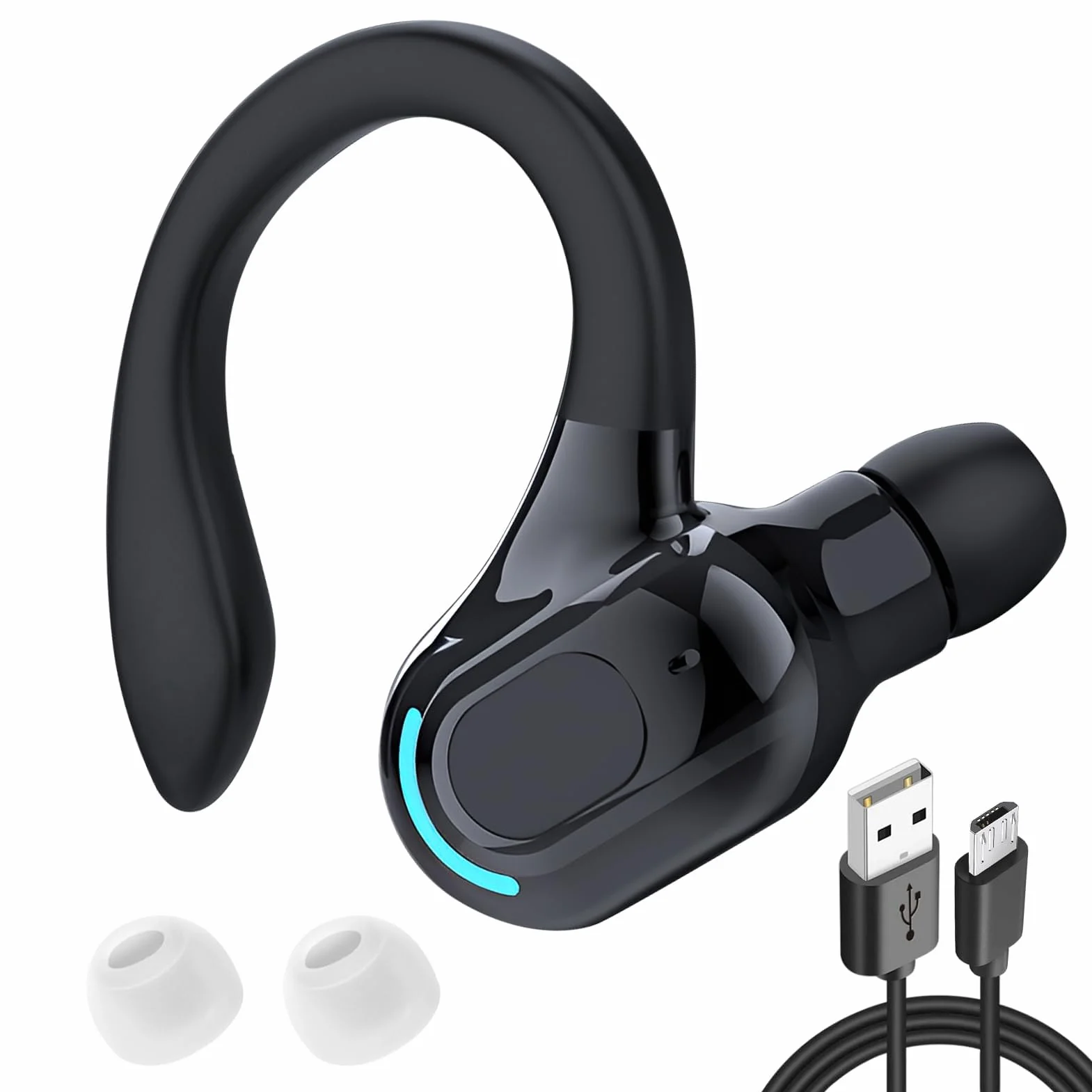 Auricolare Bluetooth V5.2 Singolo Senza Fili con Integrato Microfono Cuffie Mono Wireless Riduzione Rumore Sportivo Lungo Raggio HD Chiamata 20 Riproduzione per iPhone Android PC con Cavo di Ricarica