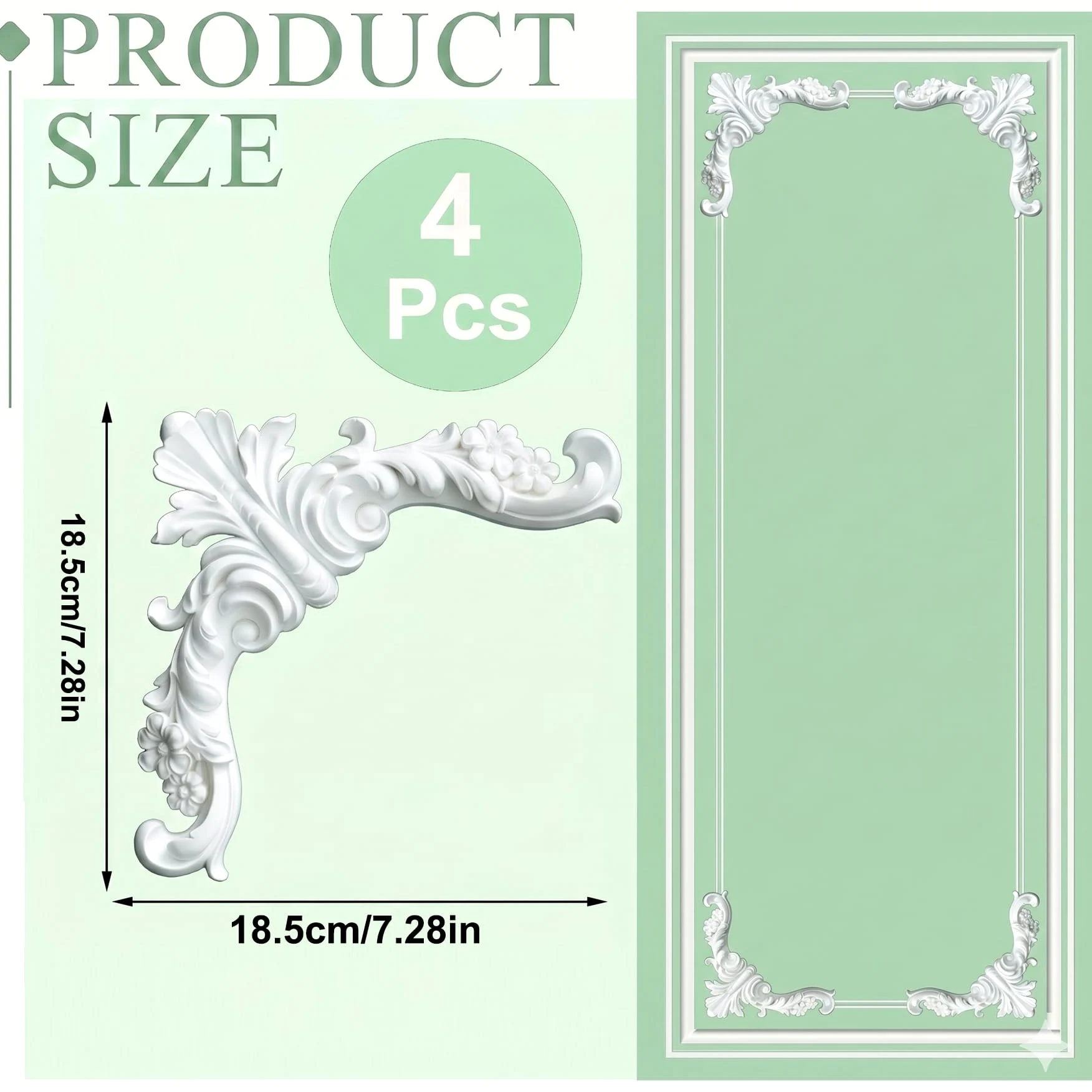 4 PCS Angolari Decorativi per Pareti E Soffitti in PU Modanature Angolari 3D con Decorazioni Floreali Profili Decorativi Verniciabili per Cornici E Angoli Elegante Finitura