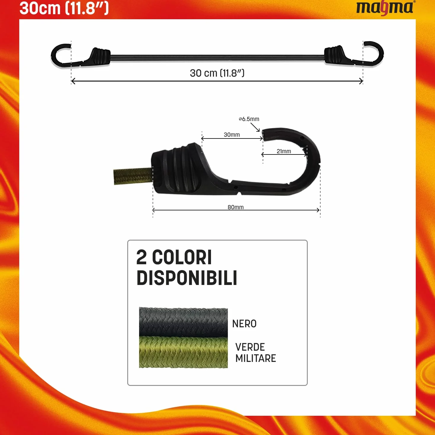 MAGMA Set da 12 Corde Elastiche | Cavi Extra Forti con Ganci | Cavi Elastici di Fissaggio Per Auto per Assicurare Portapacchi e Teloni | Per Campeggio, Uso Militare, Attività all’Aperto (30cm, Nere)