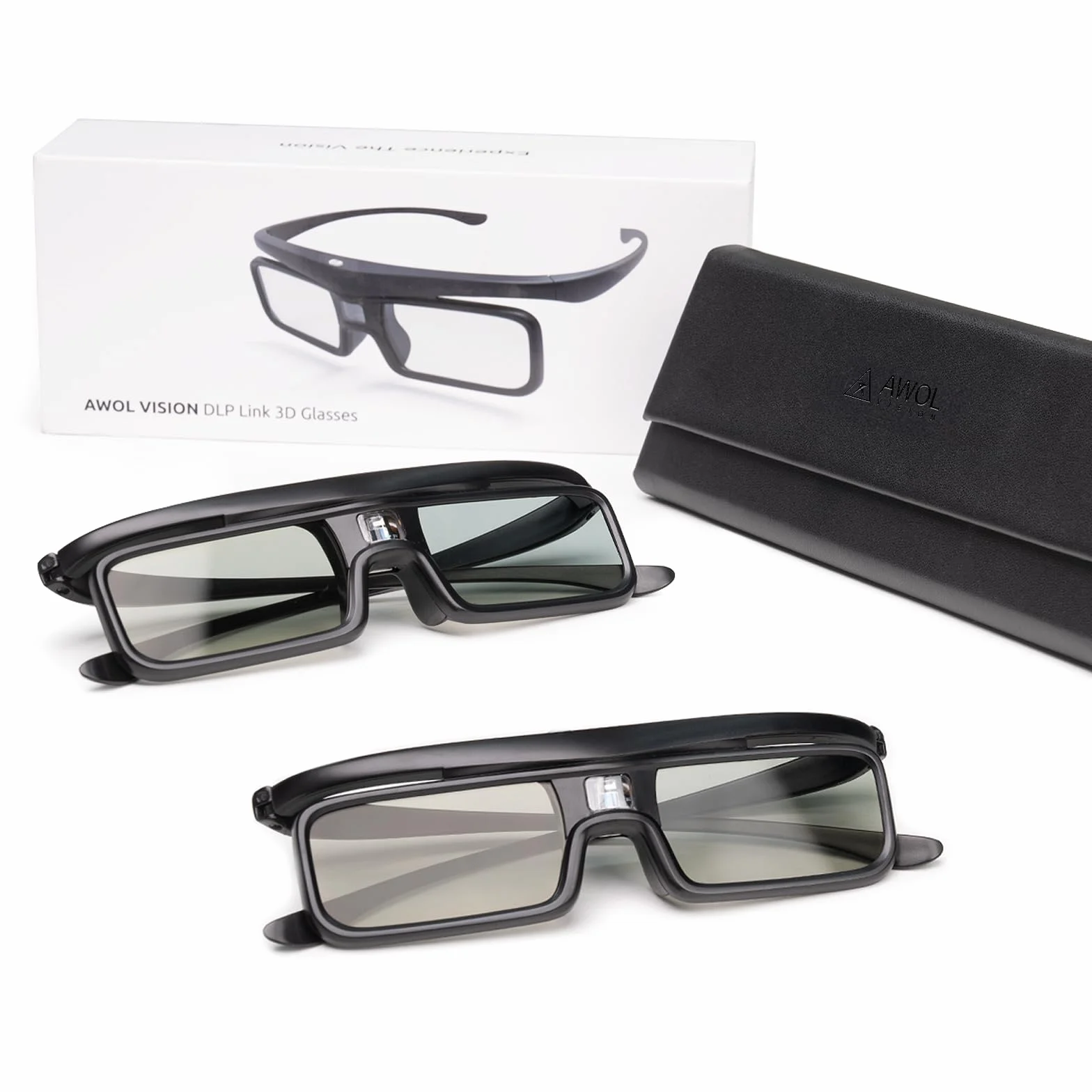 AWOL VISION DLP Link 3D Glasses, occhiali ricaricabili con otturatore attivo compatibili con AWOL VISION LTV-2500, LTV-3500, Vanish TV e altri proiettori DLP-Link 3D (Nero 2PCS)