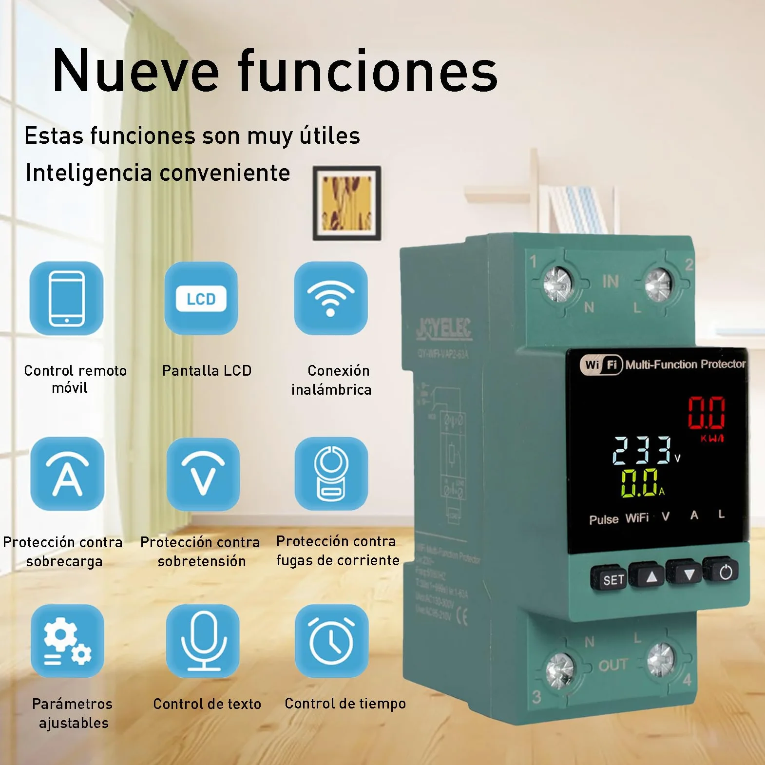 2 contatori intelligenti per consumo di energia elettrico, Wi-Fi, 63 A, CA 230 V, monofase, binario DIN, contatore digitale LCD a colori, interruttore automatico di protezione dalle perdite