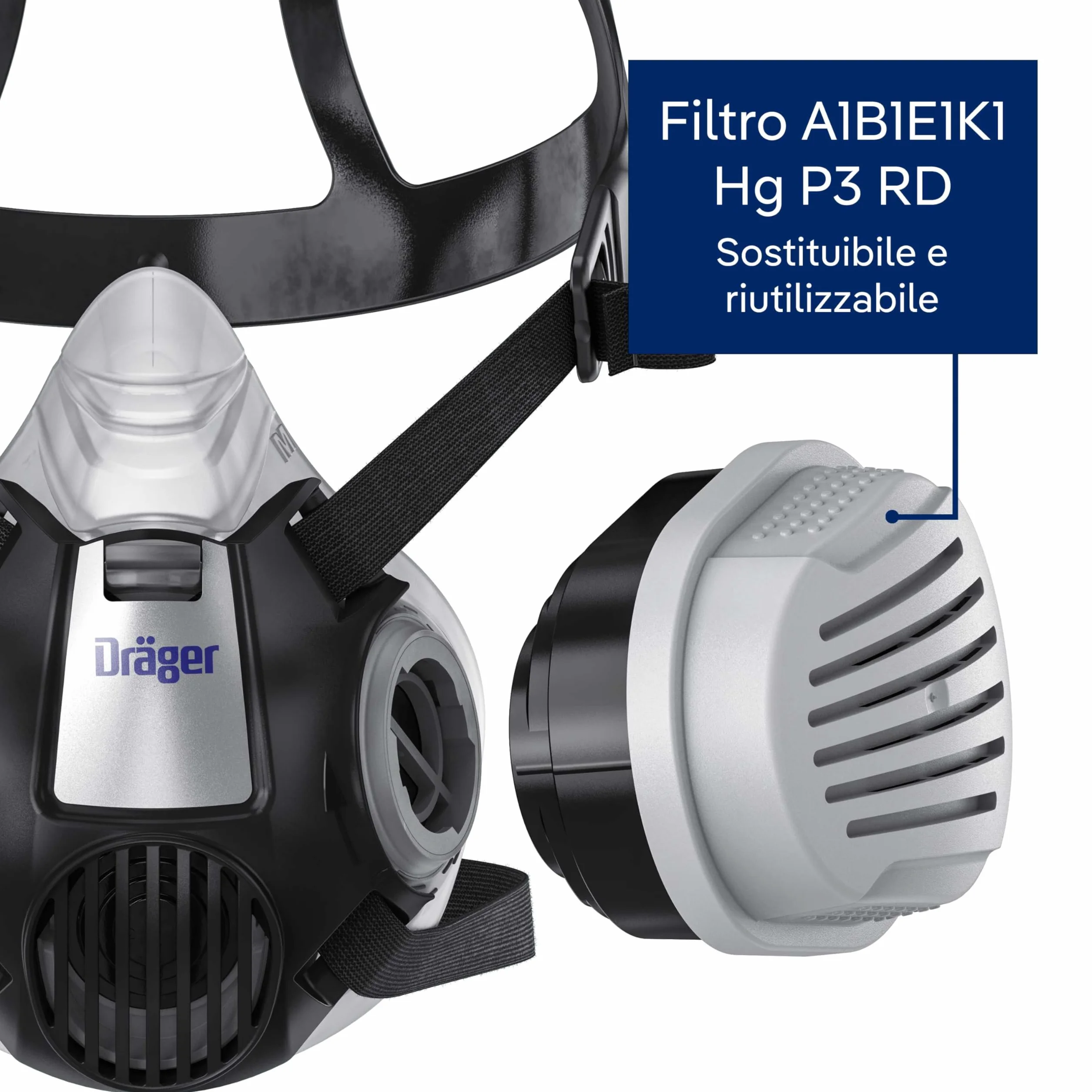 Dräger X-plore 3300 Maschera respiratoria ABEK1 Hg P3 semimaschera gas vapori polveri