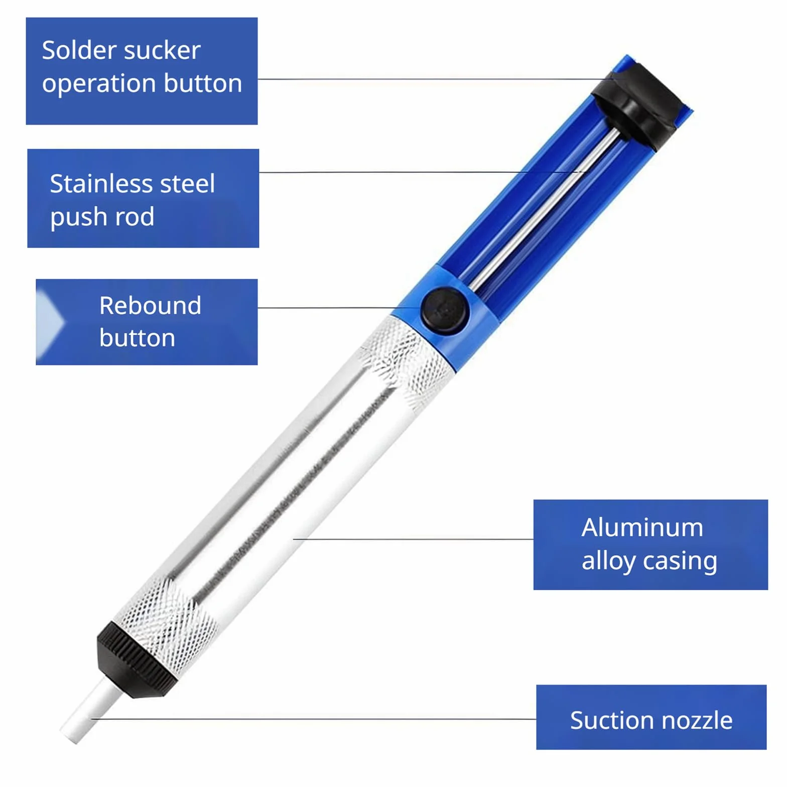 Pompa Dissaldante Alta Suzione Professionale in Alluminio per Saldatura Blu