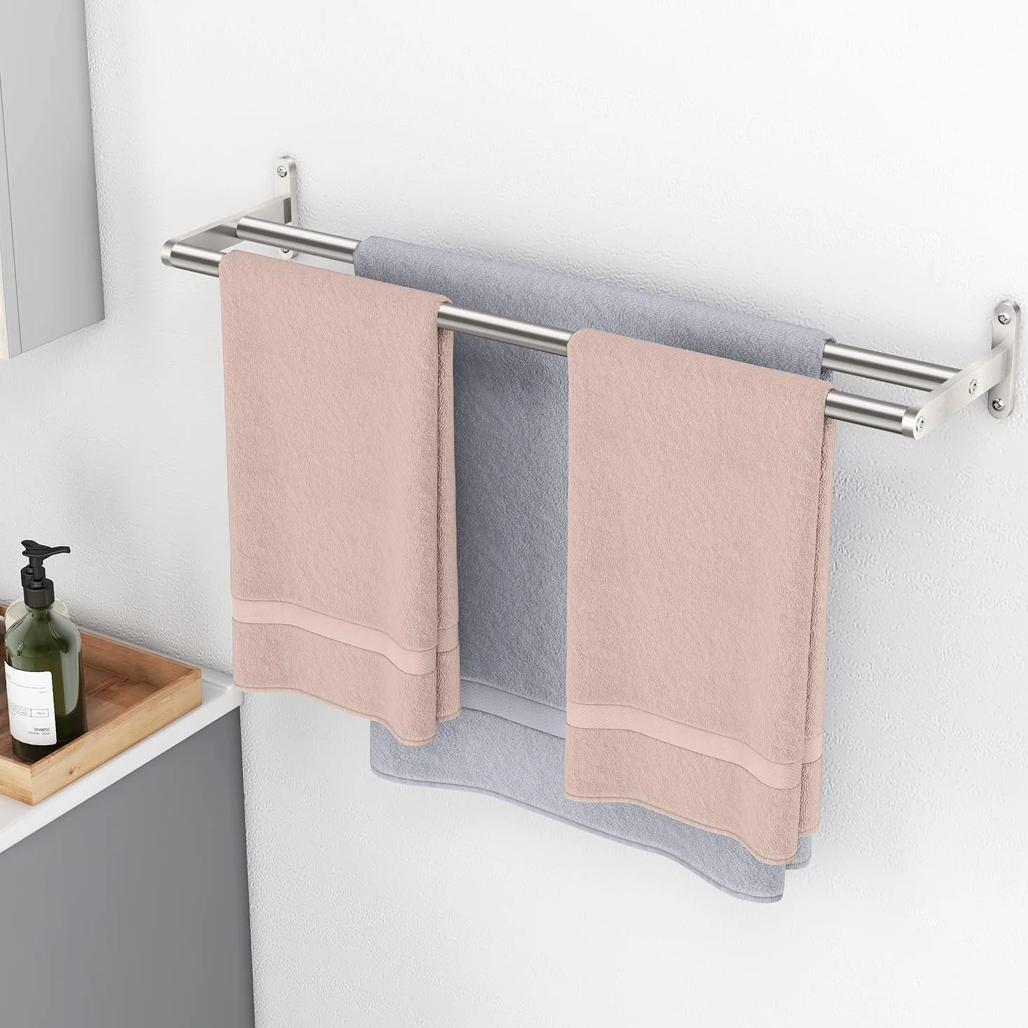 YUMORE Porta Asciugamani Doppio 60CM Acciaio Inox 2 Braccio per Bagno
