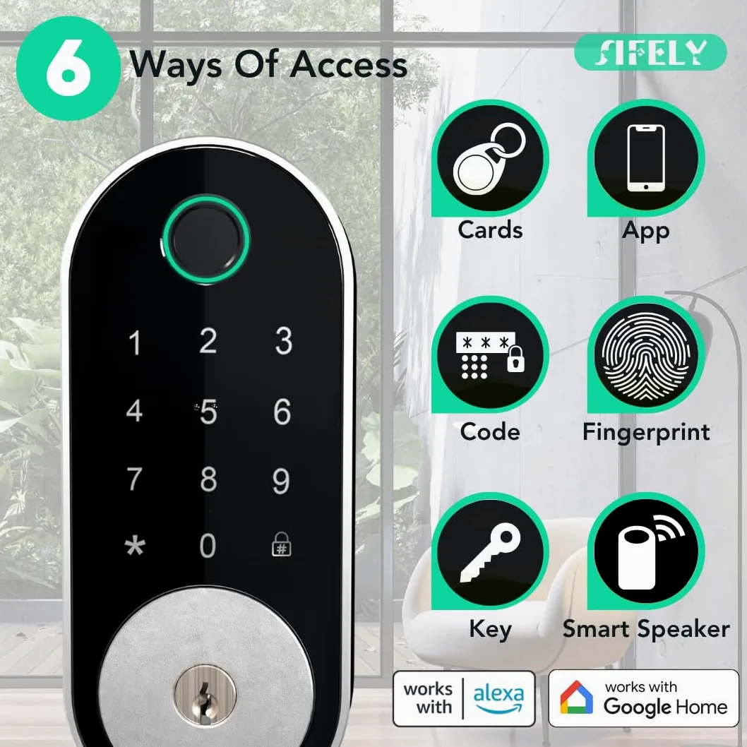 Serratura intelligente WiFi integrata con tastierino: serratura Sifely Keyless Entry, tastiera digitale, catenaccio elettronico con accesso a impronte digitali e codice, blocco automatico, facile da