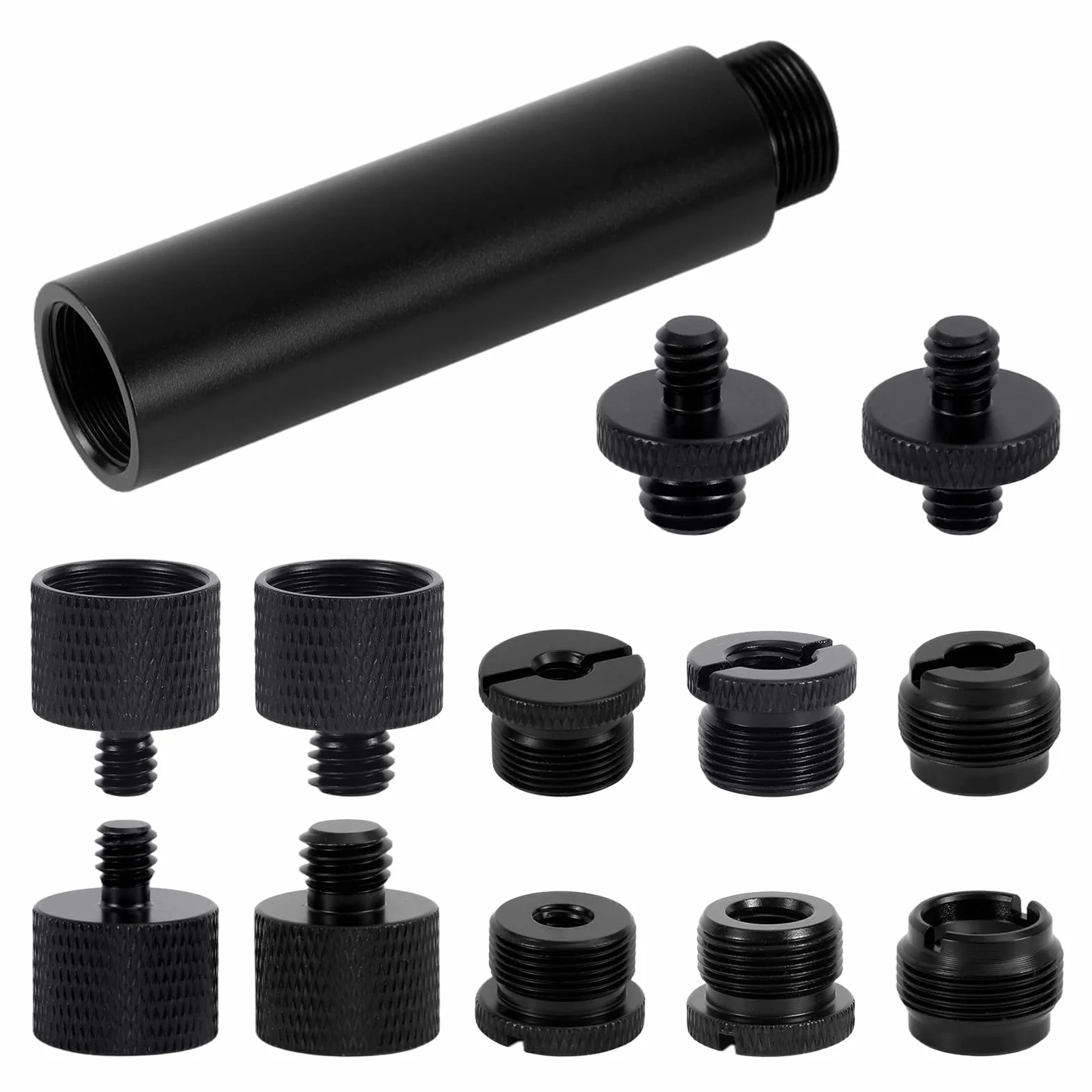 13pz Adattatore per Supporto Microfono Viti con Tubo di Prolunga, Lega Alluminio Convertitori di Filettatura da 3/8" a 5/8" e 1/4" per Braccio Microfono Treppiede Fotocamera Luce Riempimento