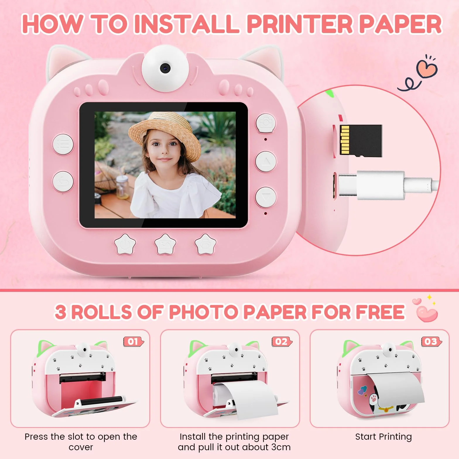 Macchina Fotografica Bambini Istantanea, Potuem 2.4 Pollici Digitale Fotocamera Bambini con Zoom 20X, Lente Ruotabile a 180°, 48MP/1080P Fotocamera Istantanea per Bambini, Regalo di Compleanno