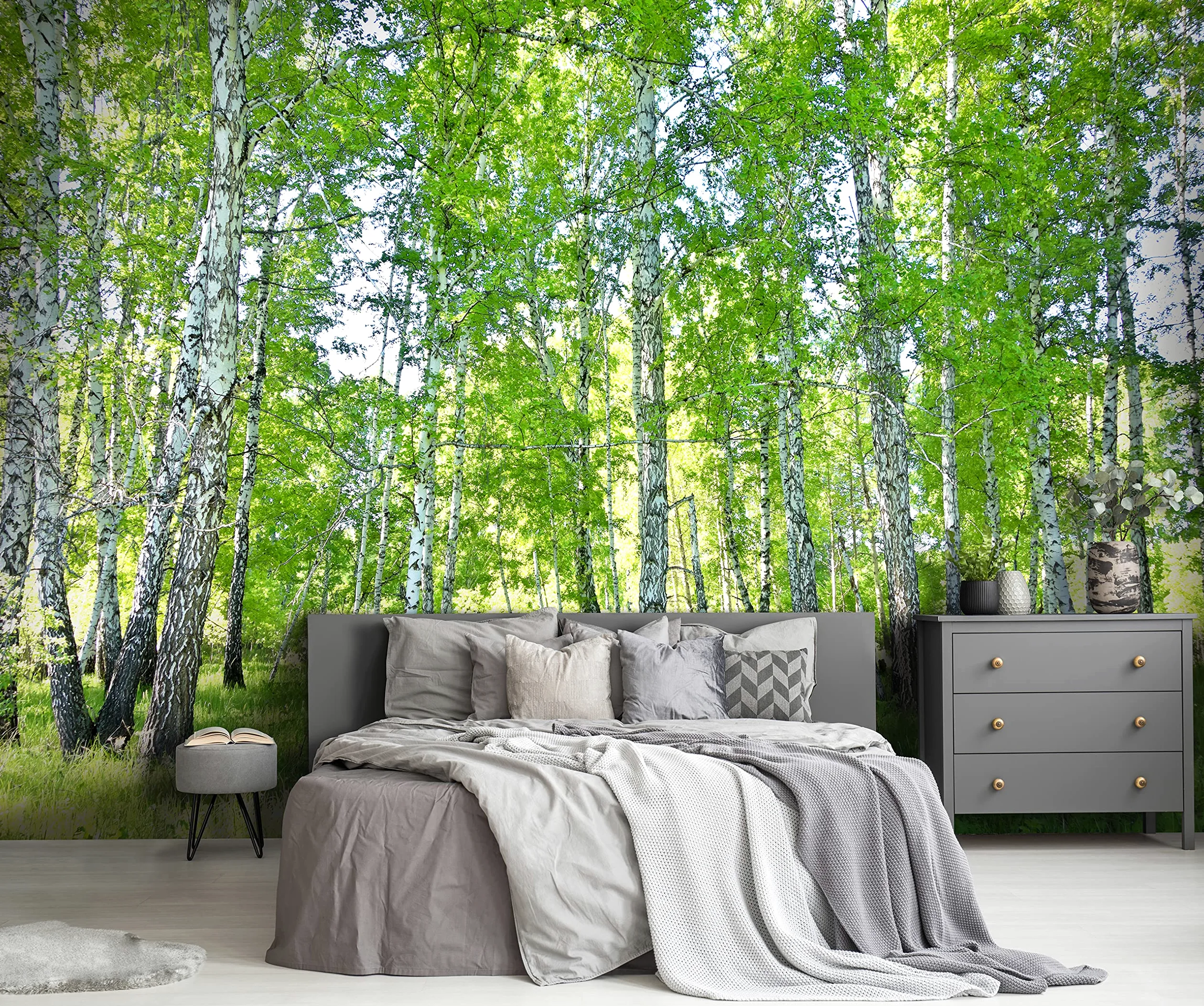 Carta Da Parati Fotografica Bosco Di Betulle Foresta Nature Alberi - Include Colla - Moderna Design Carta per Pareti Soggiorno Camera Da Letto Sala Fotomurali In Tessuto Non Tessuto TNT (416x254 cm) | Carta da parati in tessuto non tessuto di alta qualità