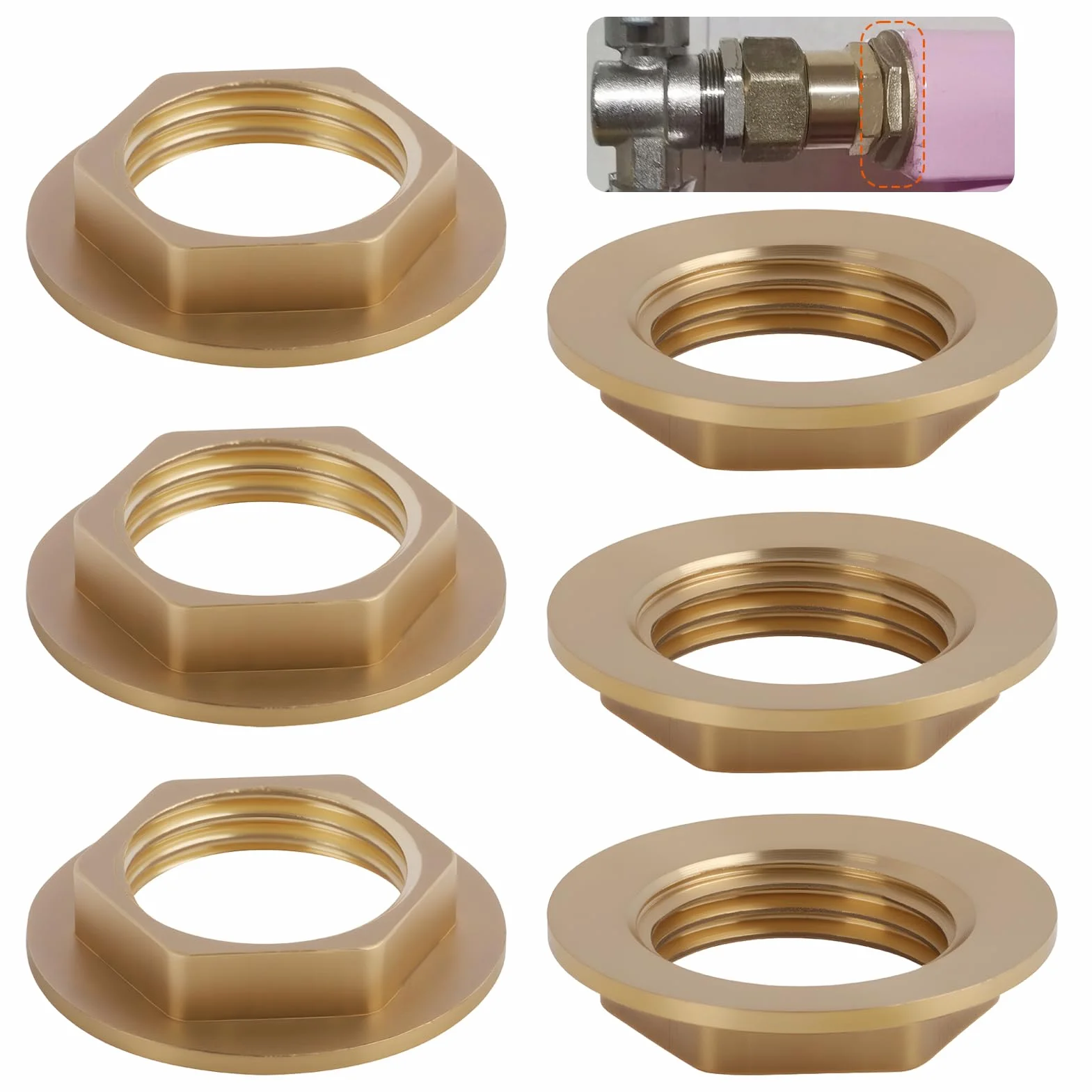 Set di 6 dadi di sicurezza esagonali a flangia in ottone G1/2" per rubinetto
