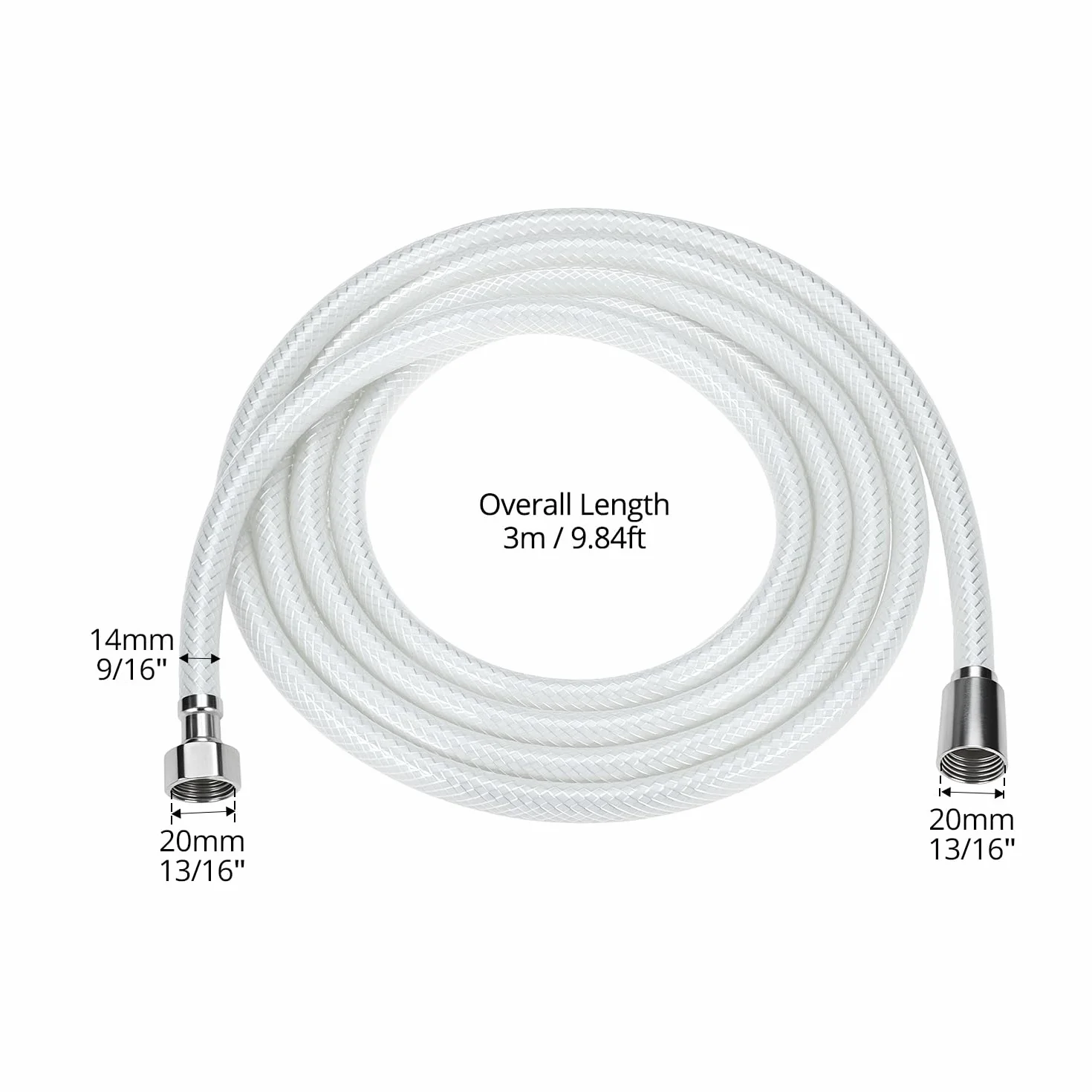 QWORK® tubo doccia in PVC da 3 m, doccia ad alta pressione antipiega, tubo di ricambio a prova di perdite per rubinetti da bagno