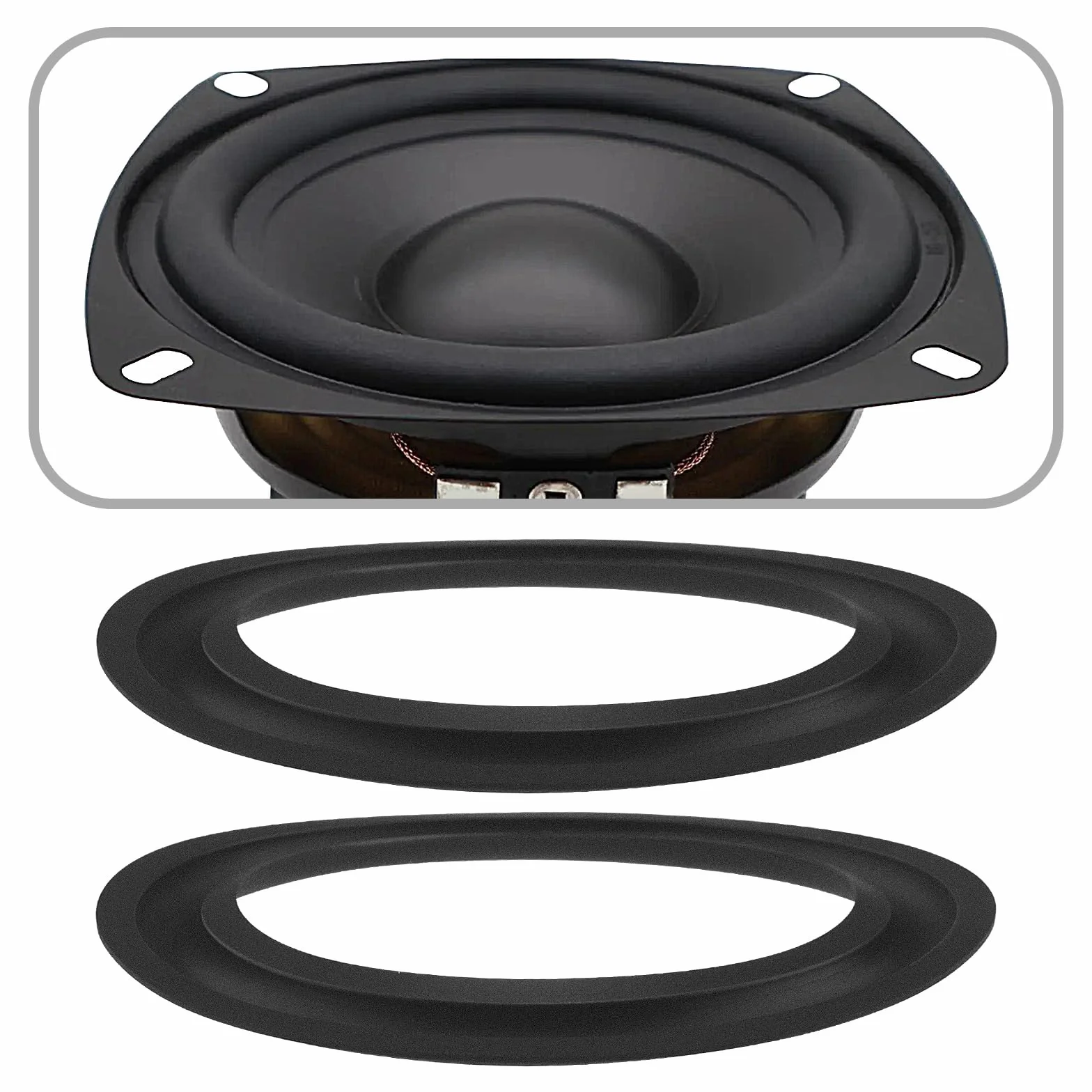 Kit di riparazione in gomma per altoparlanti audio da 4 pollici, 4 pezzi, con bordo in gomma, anello di ricambio compatibile con JBL compatibile con altoparlanti Swan, nero