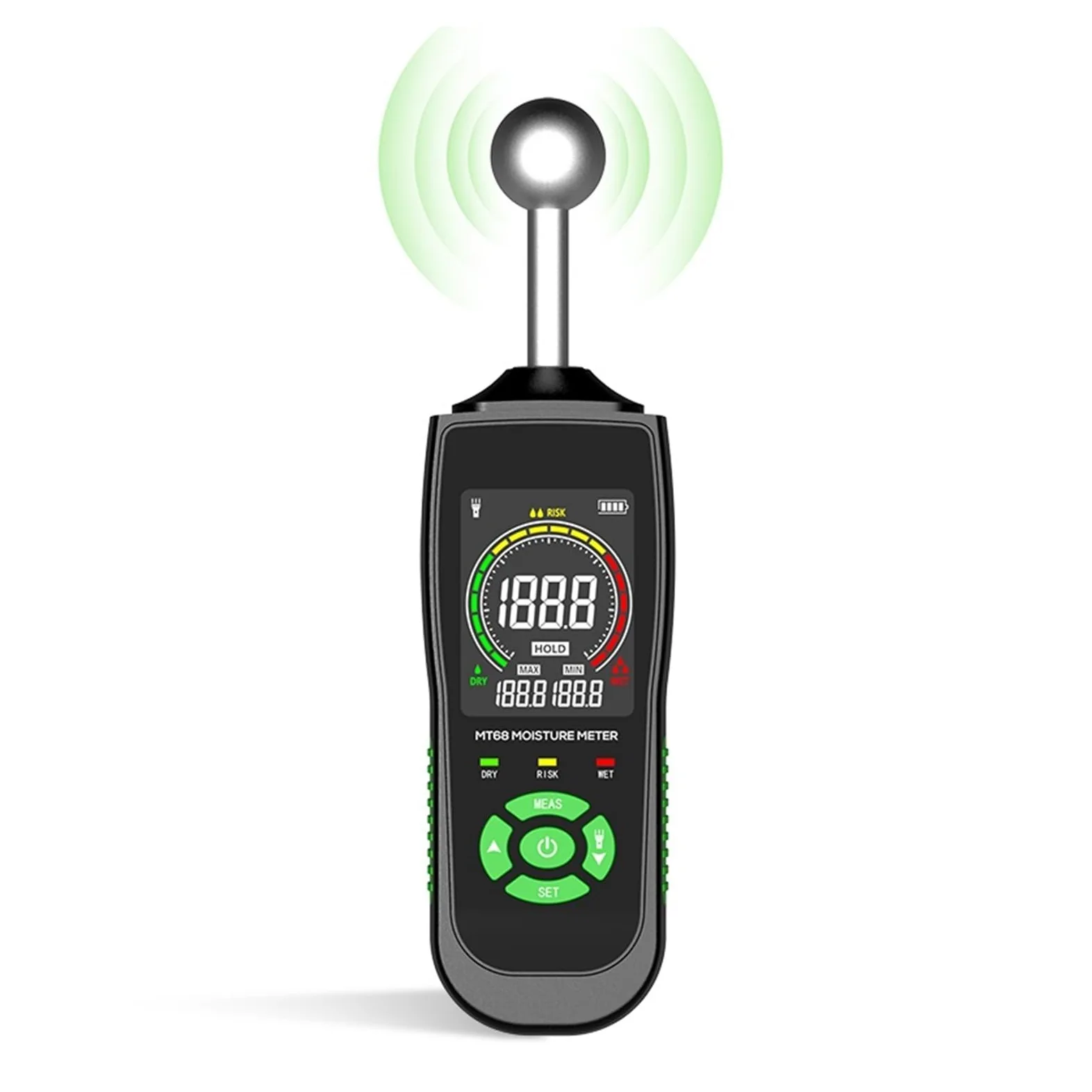 Misuratore di umidità del Legno Digitale MT68 Rilevatore Senza Contatto Schermo LCD Igrometro Allarme Tester Sfere Piccolo Errore