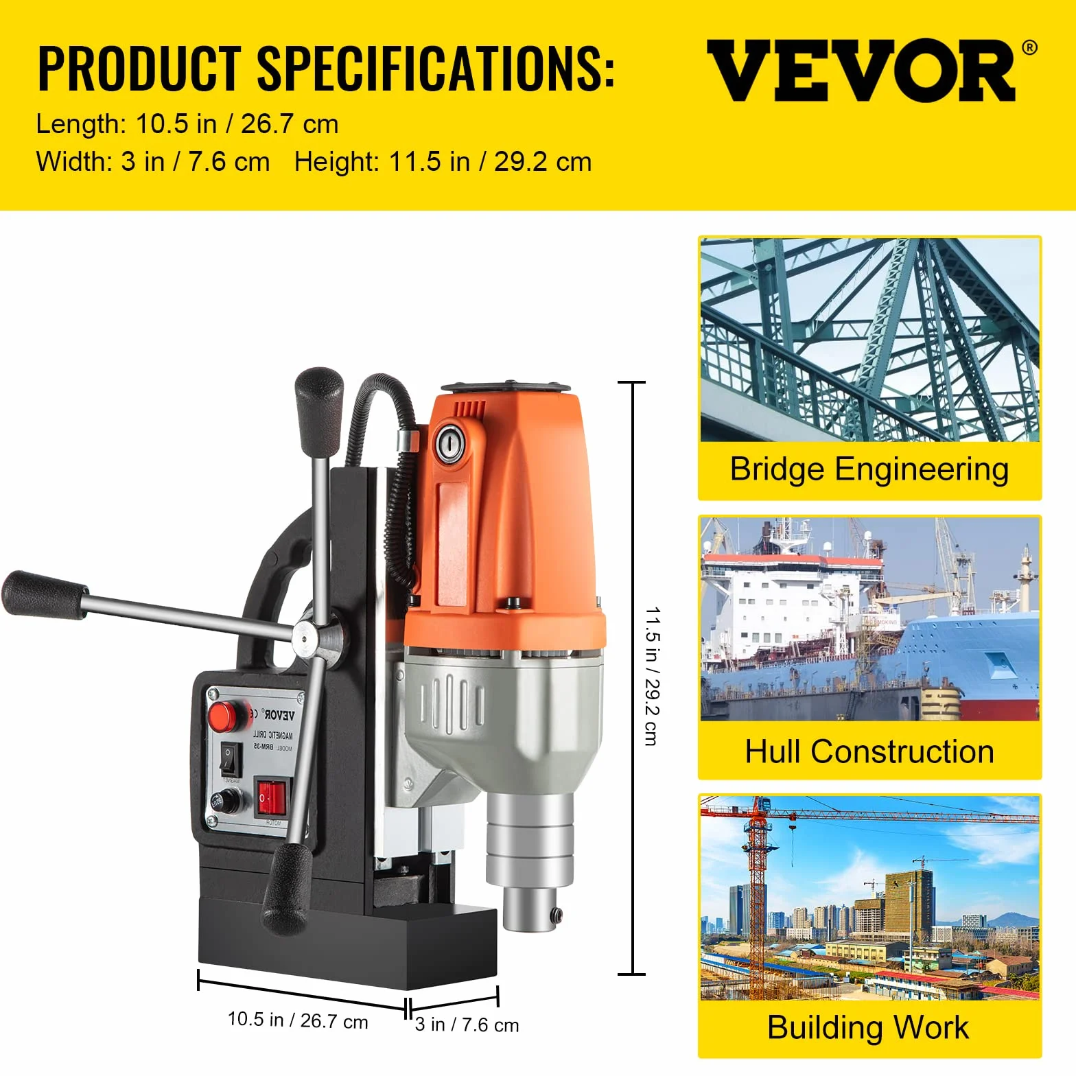 VEVOR Trapano Elettrico Magnetico BRM35 980 W 220 V 50 Hz