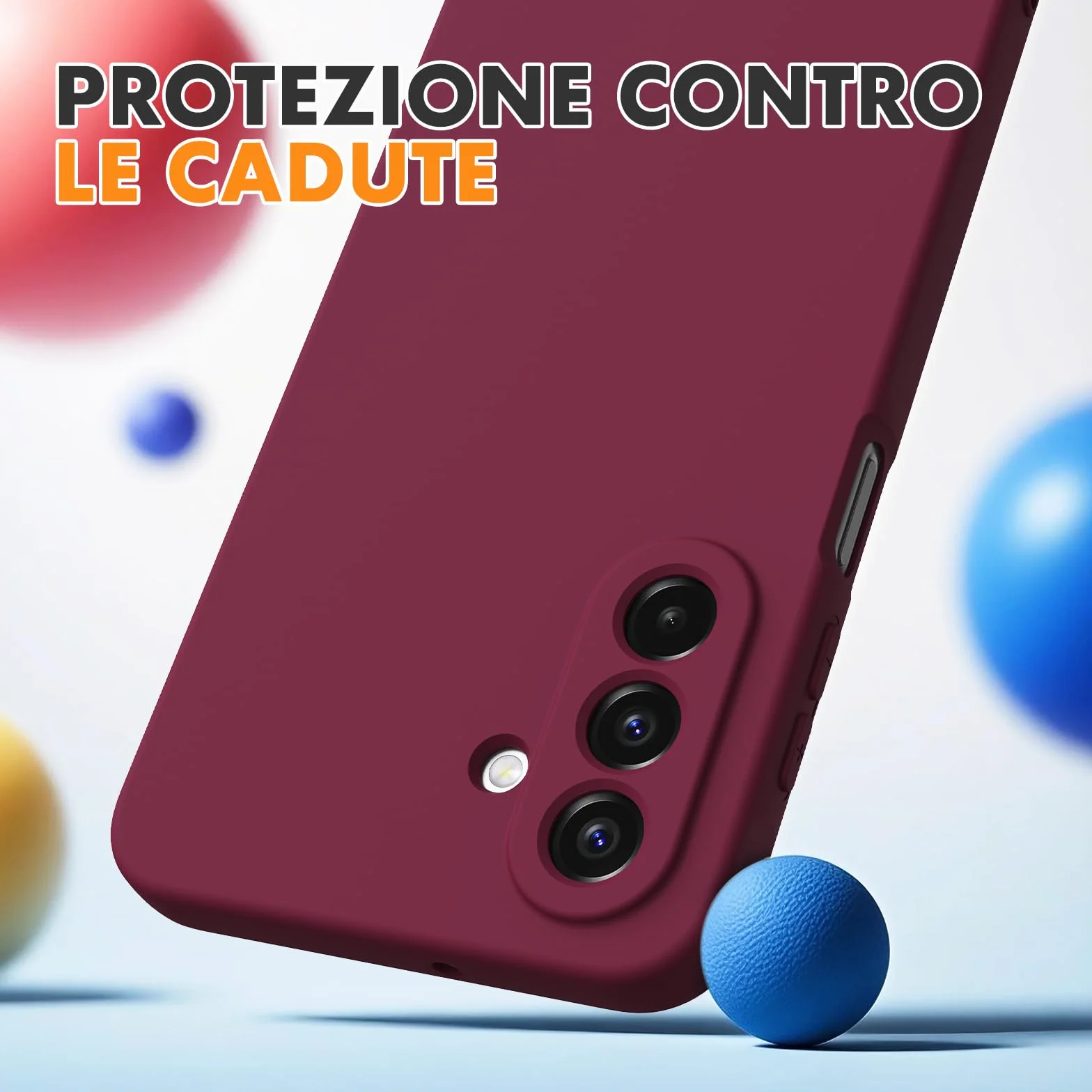 Cover per Samsung Galaxy A17 4G/5G, con 2 Proteggi Schermo in Vetro Temperato, Case Protettiva Gomma Antiurto, Custodia in Silicone Morbido TPU Liquido - Bordeaux