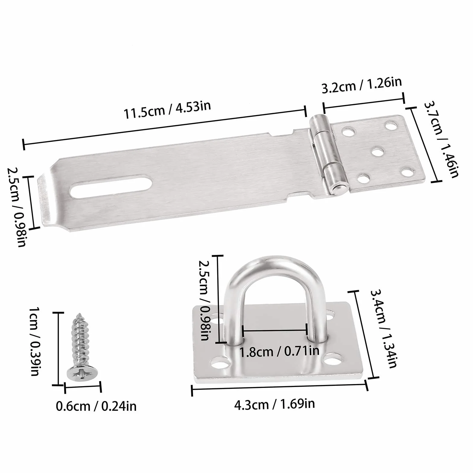 Lucchetto Hasp Chiusura in Acciaio Inxo 2 Pezzi Serratura Porta 5 Pollici con Viti Argento