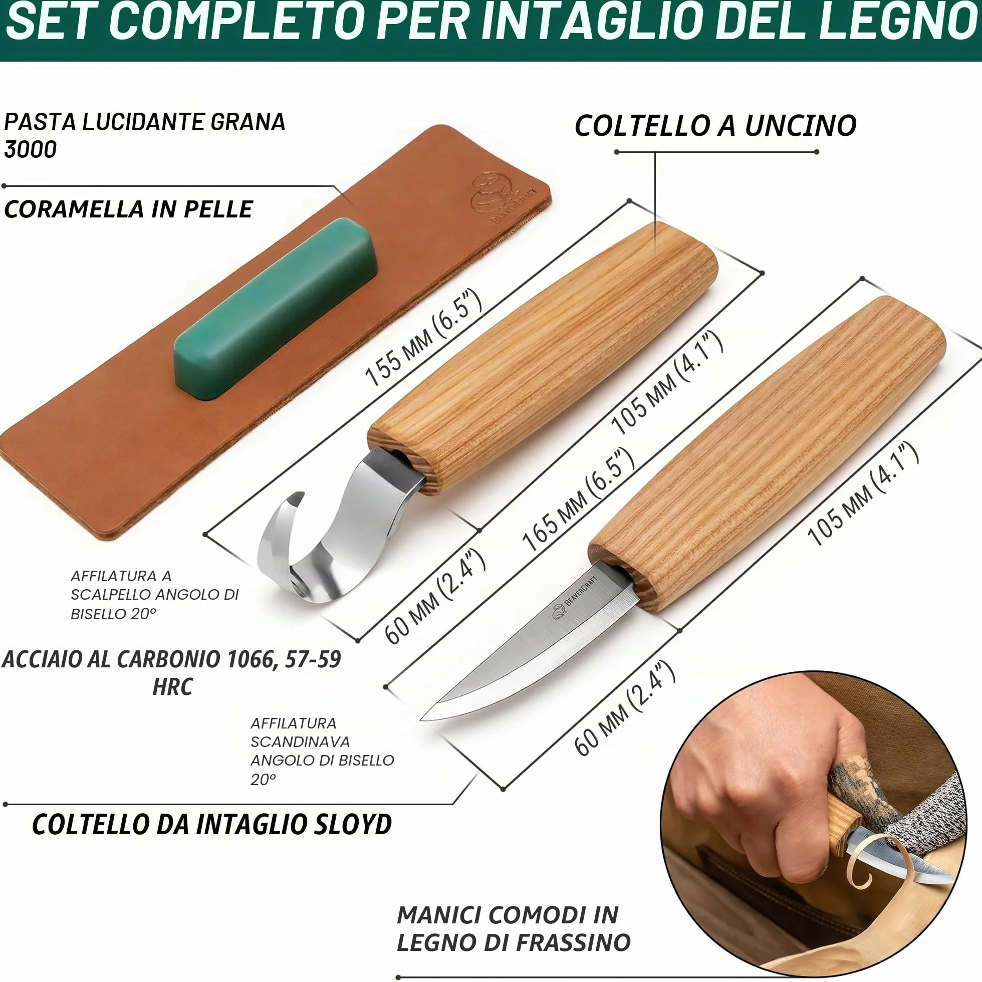 BeaverCraft S01 Set coltelli intaglio legno per cucchiai Kit fabbricazione cucchiai
