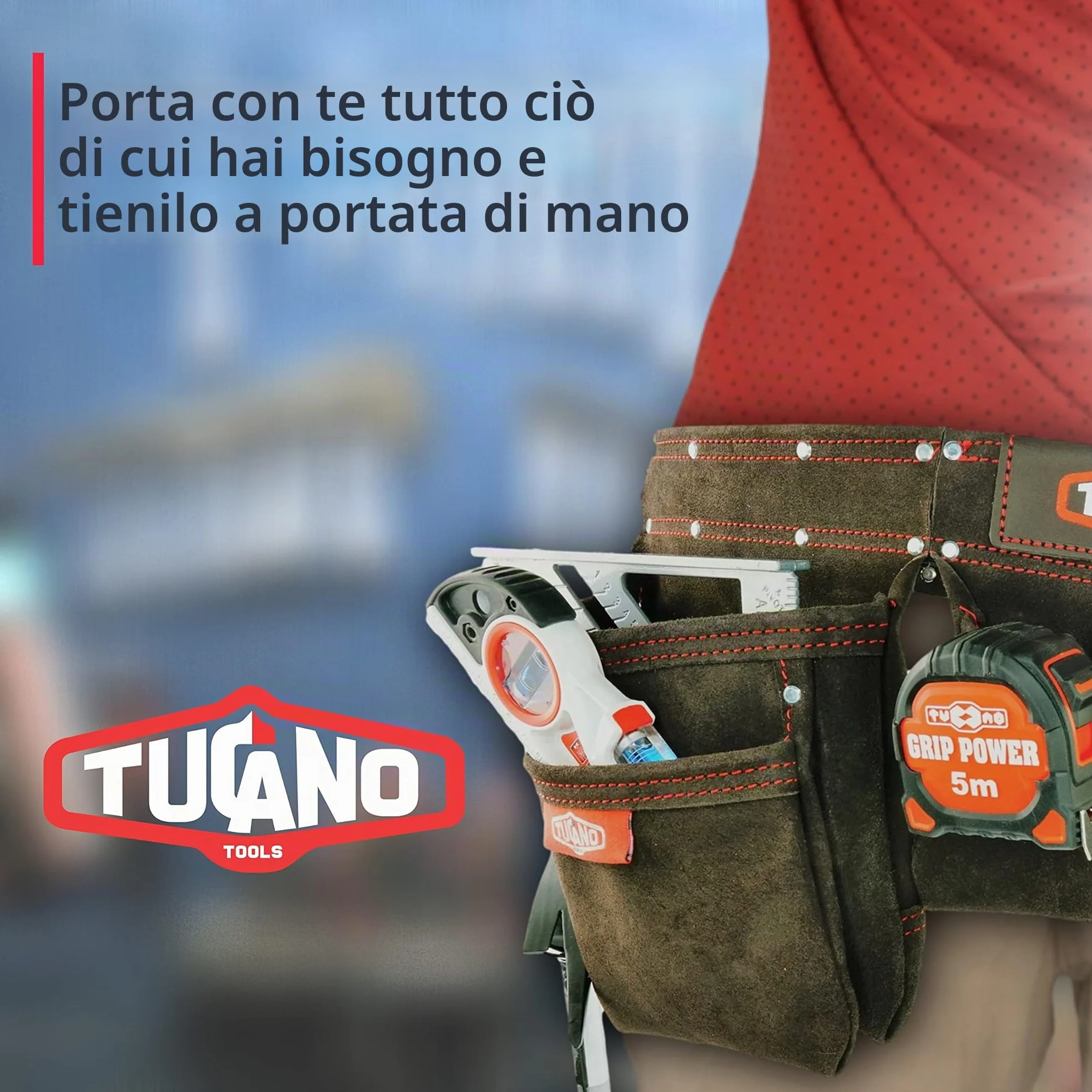 Cintura in pelle portautensili 12 tasche S-XXL per corniciai falegnami elettricisti