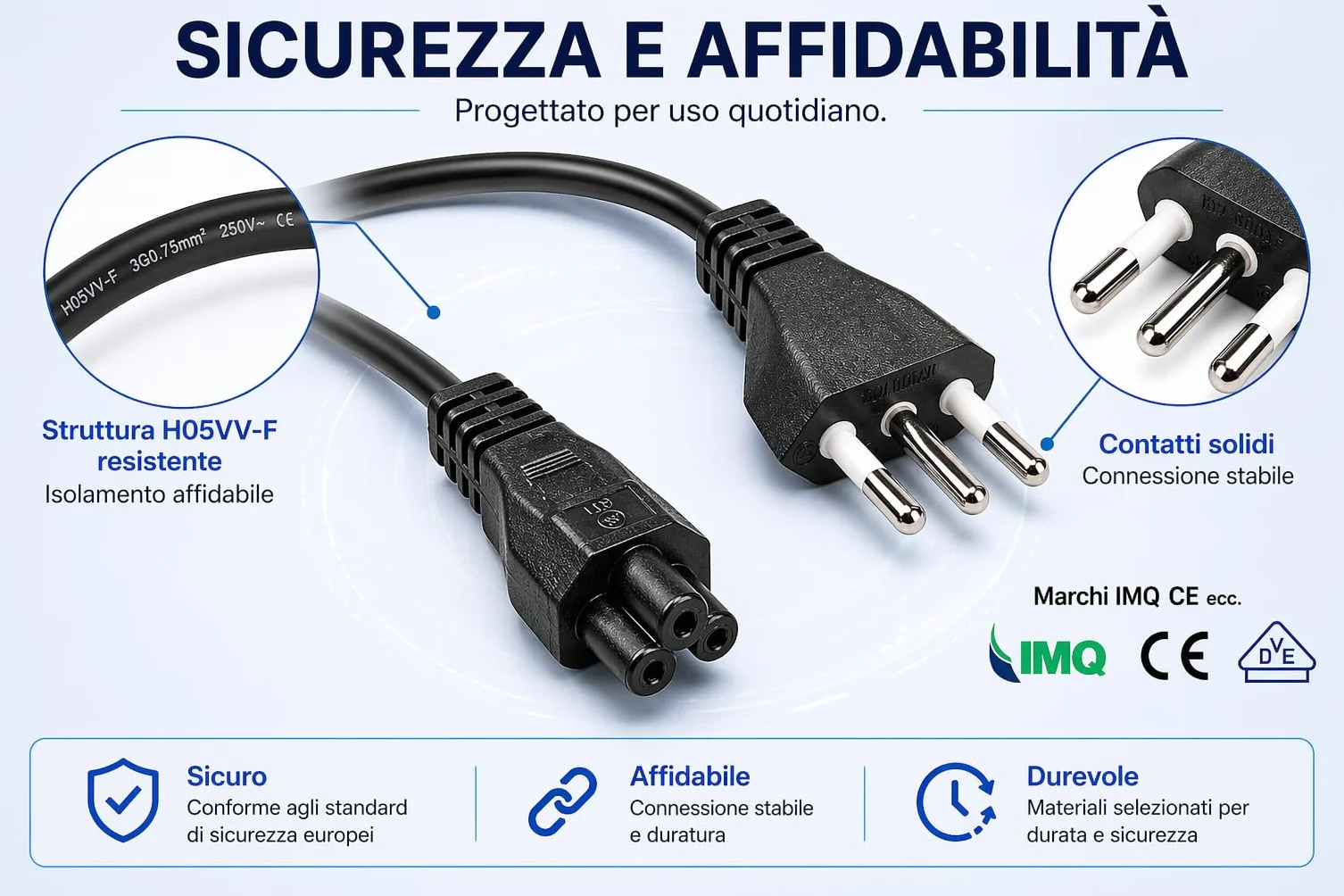 Cavo Alimentazione Notebook 1,8m IEC C5 Trifoglio – Spina Italiana 3 Poli 10A 250V IMQ | Cavo Alimentatore PC Portatile, Monitor, Stampante