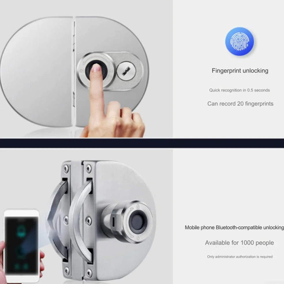 Serratura elettronica in acciaio inox con impronte digitali, biometrica intelligente per accesso con chiave meccanica, per porte singole o doppie in vetro, per casa, ufficio, vendita al dettaglio