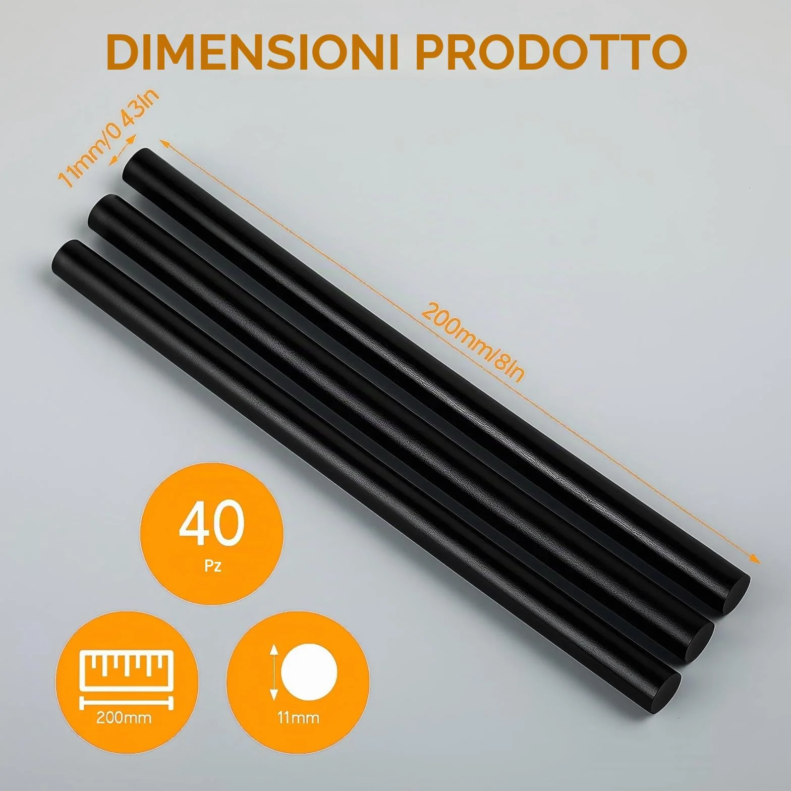 Stick colla a caldo Ø11x200 mm Nero 40 pezzi ricarica per pistola