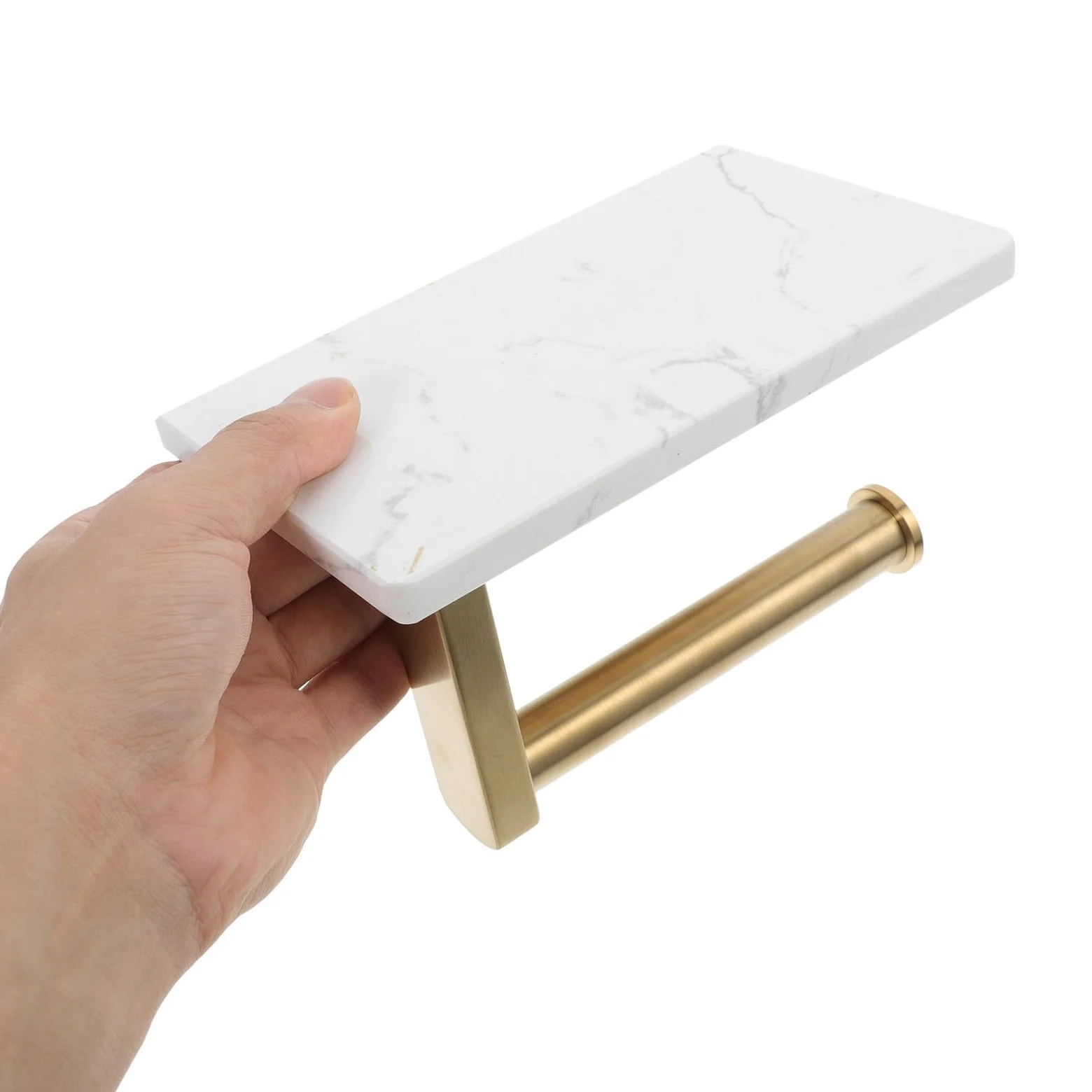 Portarotolo di Carta da Parete in Acciaio Inox Ripiano Marmo | Distanza Foro Centrale 8, 3cm, Finitura Oro, per Bagno Moderno ed Elegante