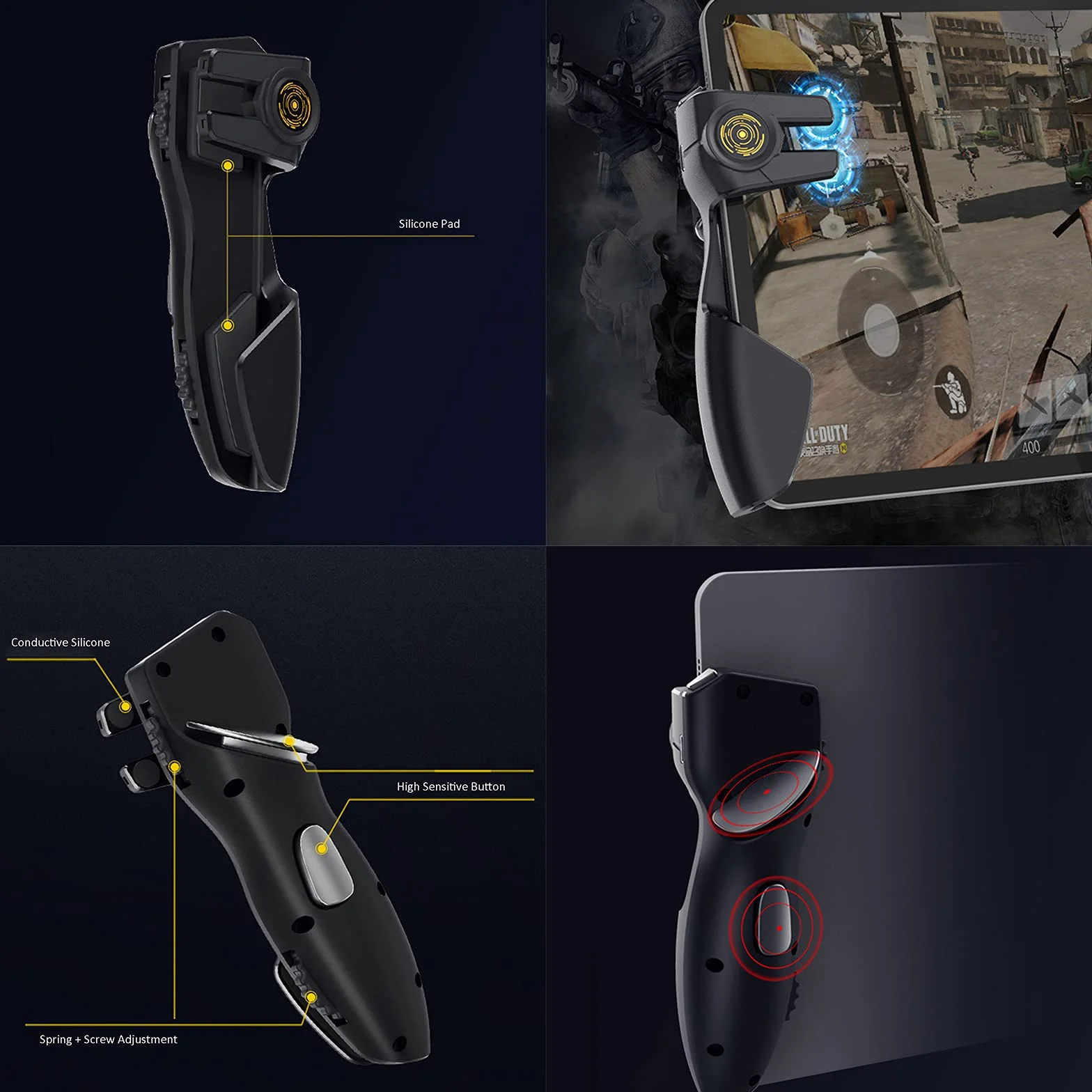 HUAYUWA Tablet Gioco Joystick Trigger Maniglia 6 Finger L1R1 Shooter Fire Mira Pulsante Controller Adatto per iPad Android Tablet PUBG Accessori Gioco