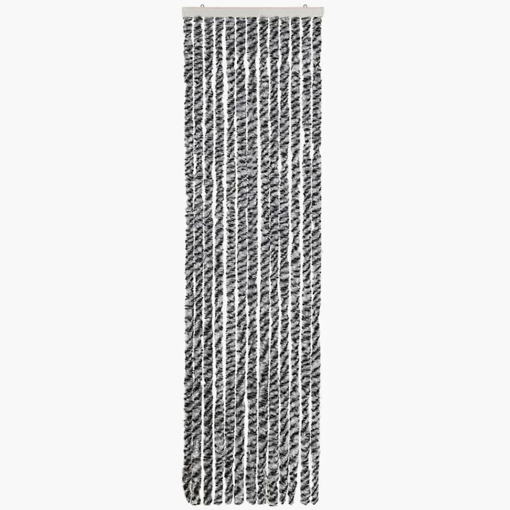 Zanzariera per porta, in ciniglia, grigio, nero, bianco, 56 x 200 cm, per casa, roulotte, camper, silenziosa, rimovibile, con ganci