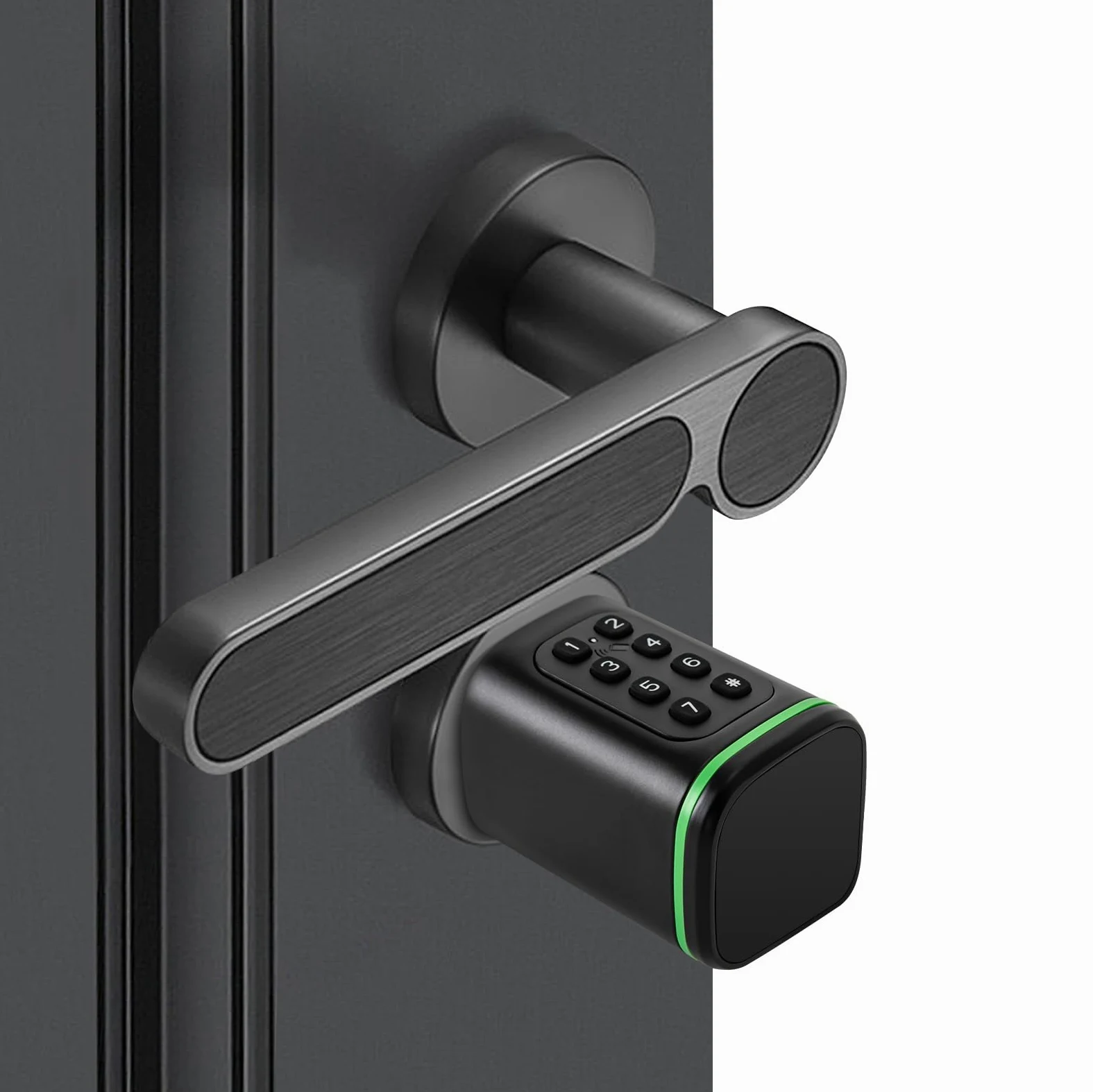 Serratura elettronica nera con codice numerico Smart Lock, serratura intelligente con chiave manuale, Smart Keycard, opzioni di sblocco app, per porte da 35 a 45 mm