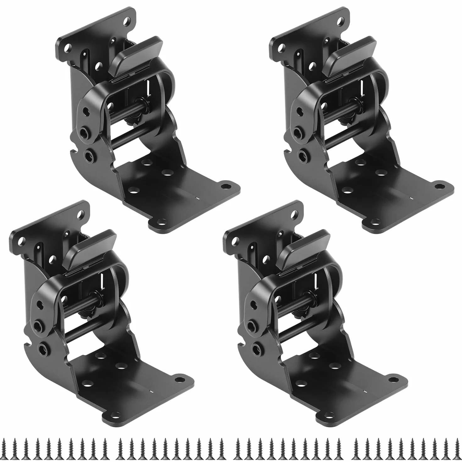 QWORK® 4 Pezzi Staffe per Tavoli Pieghevoli, Cerniera Autobloccante in Acciaio Zincato con 40 Viti - Nero