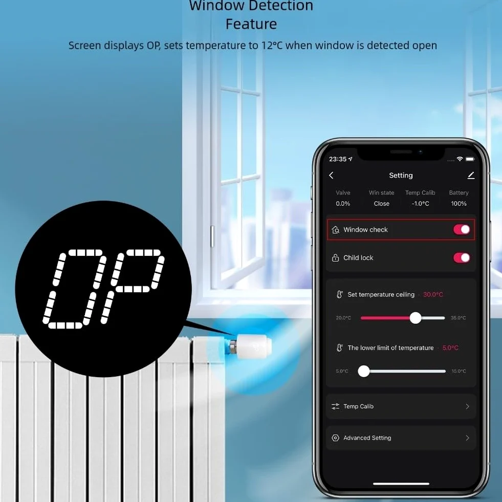 Valvola termostatica del radiatore WiFi, controllo vocale riscaldamento testa TRV con programma app, M30x15 Tuya