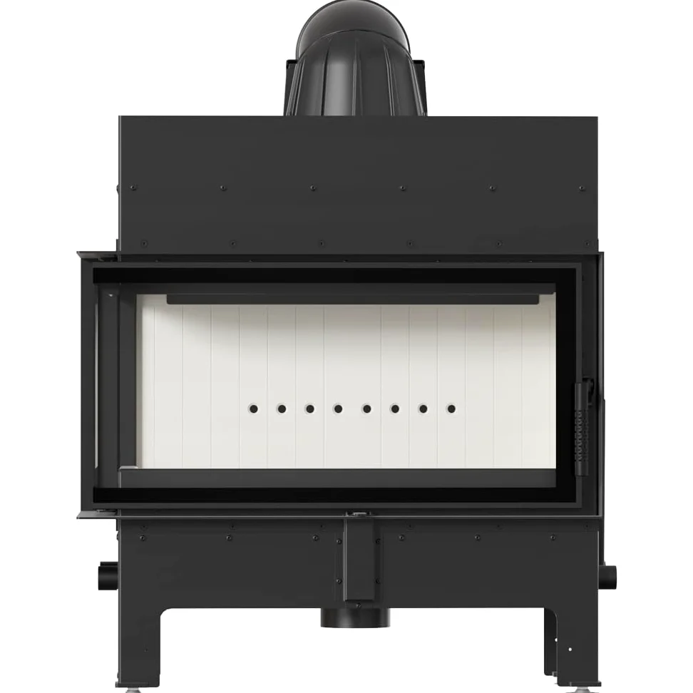 KRATKI Inserto per camino in acciaio a legna FLOKI 12 kW Ø200 sinistro A+ | Acciaio nero, efficienza 85,4%, classe A+. Ecodesign, BImSchV 2; per recupero calore.; combustione efficiente; Livello 2 Set