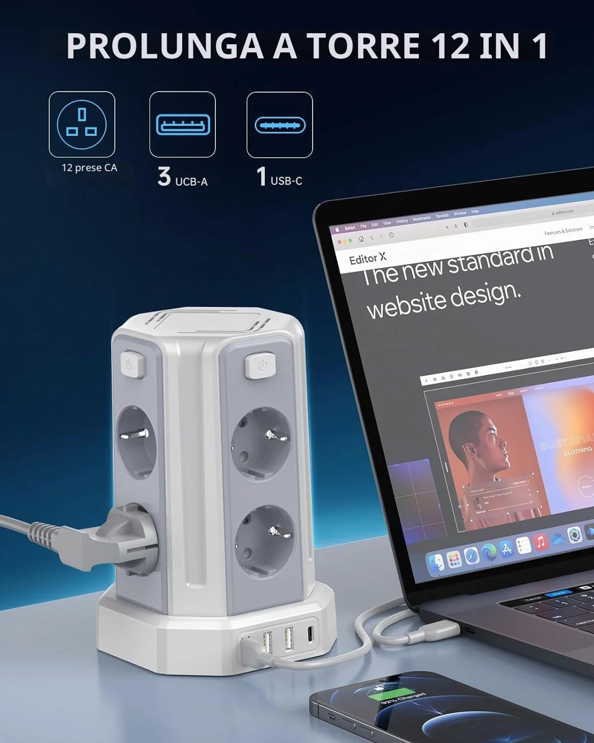 5 Metri Sameriver Ciabatta Elettrica Multipresa, con 8 Prese e 3 USB A+1 USB C(2500W/10A), protezione Sovratensione con interruttori indipendenti,Bianco F (Schuko) | 8 Prese, 3 USB A + 1 USB C, 2500W/10A, Protezione Sovratensione, Interruttori Indipendent