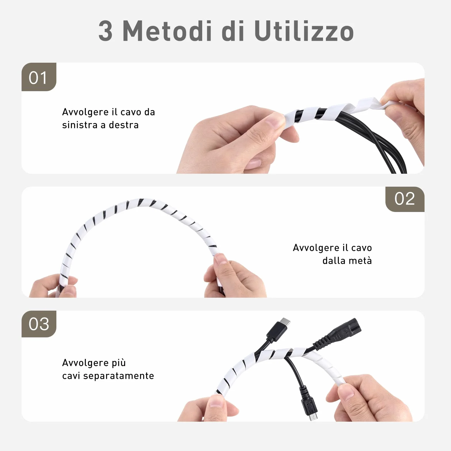 AGPTEK 6M Raccogli Cavi Spiralato, Guaina per Cavi di Diametro di 12-25mm, per mettere in ordine cavi PC, TV ecc (Bianco)