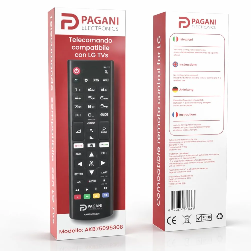 Telecomando Universale LG AKB75095308 Compatibile con TV LG Smart TV, LED, LCD, OLED, UHD, 4K, HD, WebOS, Nessuna Configurazione, Batterie Incluse, Azienda Italiana, Testato in Italia