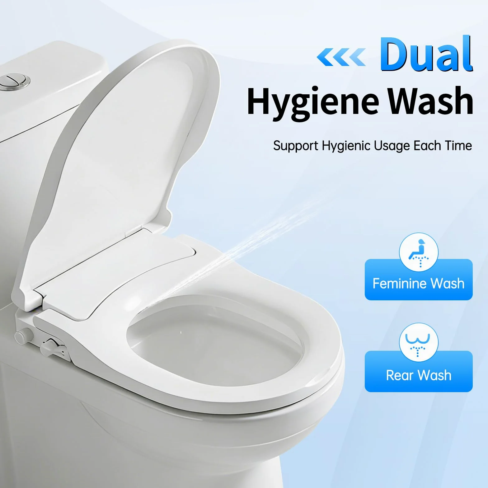 Sedile WC a forma di D, sedile WC con doccetta doppio ugello, sedile WC ecologico senza carta, lavaggio donna e igiene intima, ideale per bagno durevole, lunetta da toilette universale, bianco