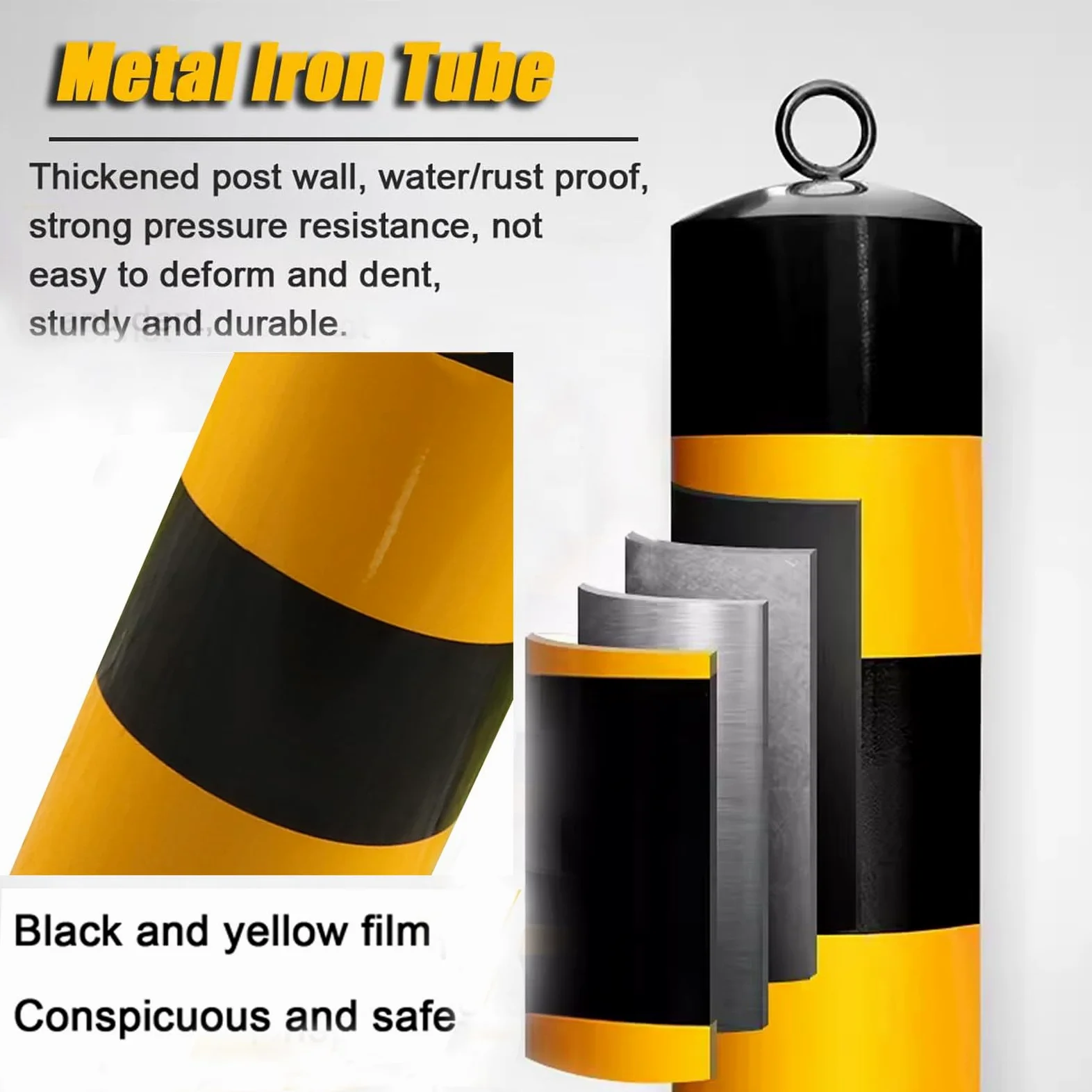 Generico Dissuasori di Sicurezza Stradale in Acciaio da 50 cm - Confezione da 2 Barriere di parcheggio Nere con Nastro Riflettente per Alta visibilità e Protezione - Blocca-Strada Esterni Resistenti