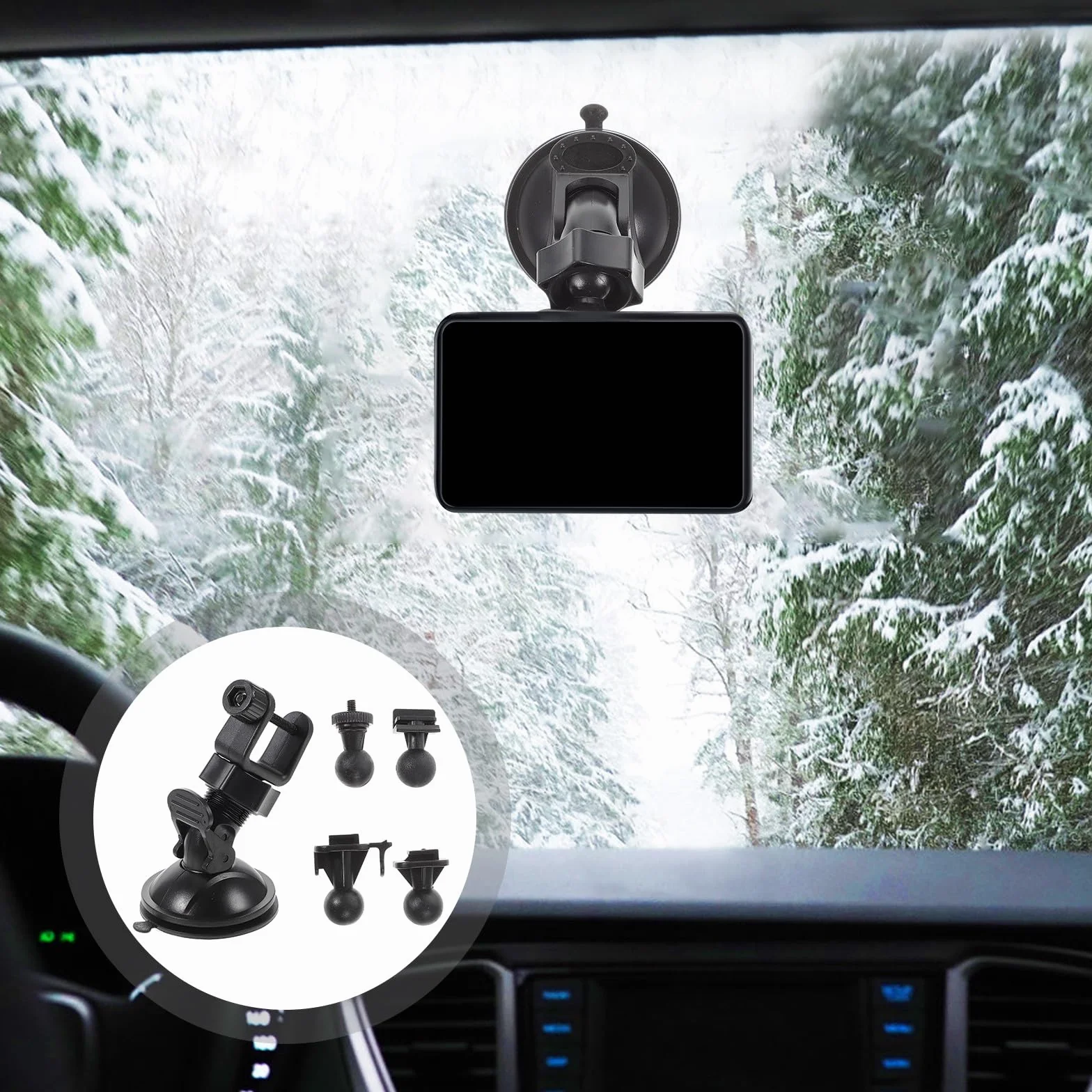 Gadpiparty Supporto per Dash Cam Auto in Plastica Nero Ventosa, Design Rotante a 270 Gradi, Set 4 Adattatori di Ricambio per Telecamera Digitale in Auto
