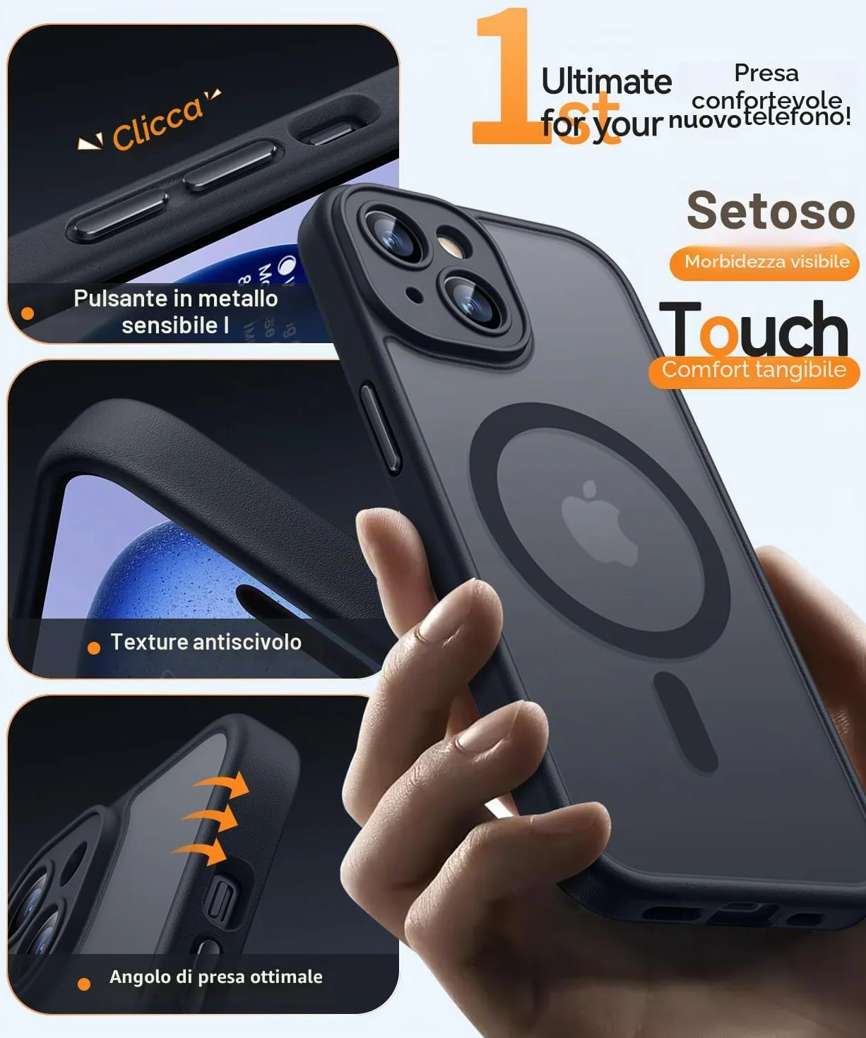 CANSHN Cover Magnetica per iPhone 15, Compatibile con MagSafe, [Protezione Completa Della Fotocamera], Custodia Traslucida Opaca Protettiva Sottile Antiurto 6,1 Pollici - Nero